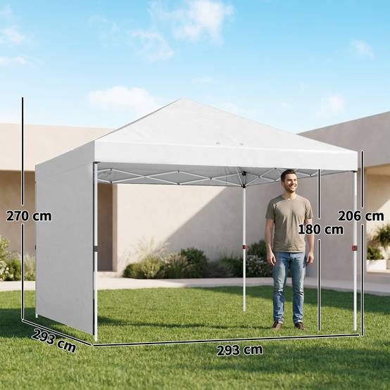 Tente pliante pop-up 3x3m avec paroi latérale, protection UPF50+, hauteur réglable, ouverture centrale, sac de transport, blanche - Image 5