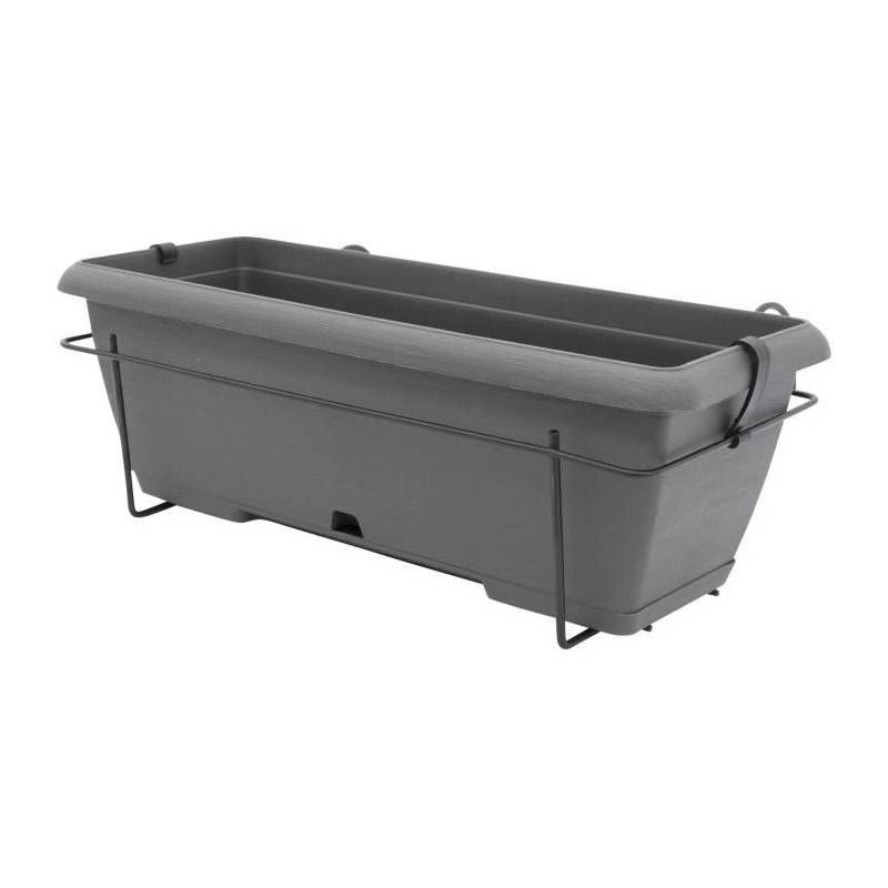 Garden ID - Kit Jardiniere Avec Support En Métal Et Plateau Intégré - Garden Id Teramo - Noir-anth 50 Cm - Effet De Pierre - Recyclé/rec - Image 1
