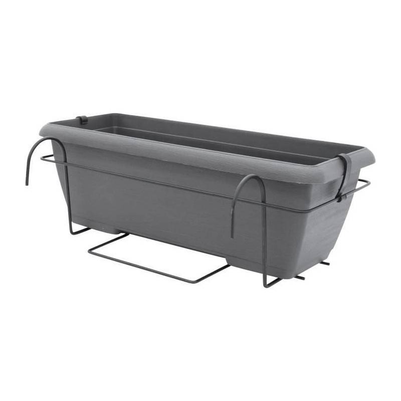 Garden ID - Kit Jardiniere Avec Support En Métal Et Plateau Intégré - Garden Id Teramo - Noir-anth 50 Cm - Effet De Pierre - Recyclé/rec - Image 4