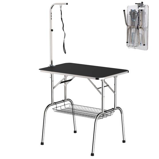 Table de Toilettage Pliante Acier Inox Pour Chien Soin Antidérapant 90x60cm Noir - ComfortXL Pet Living - Image 2