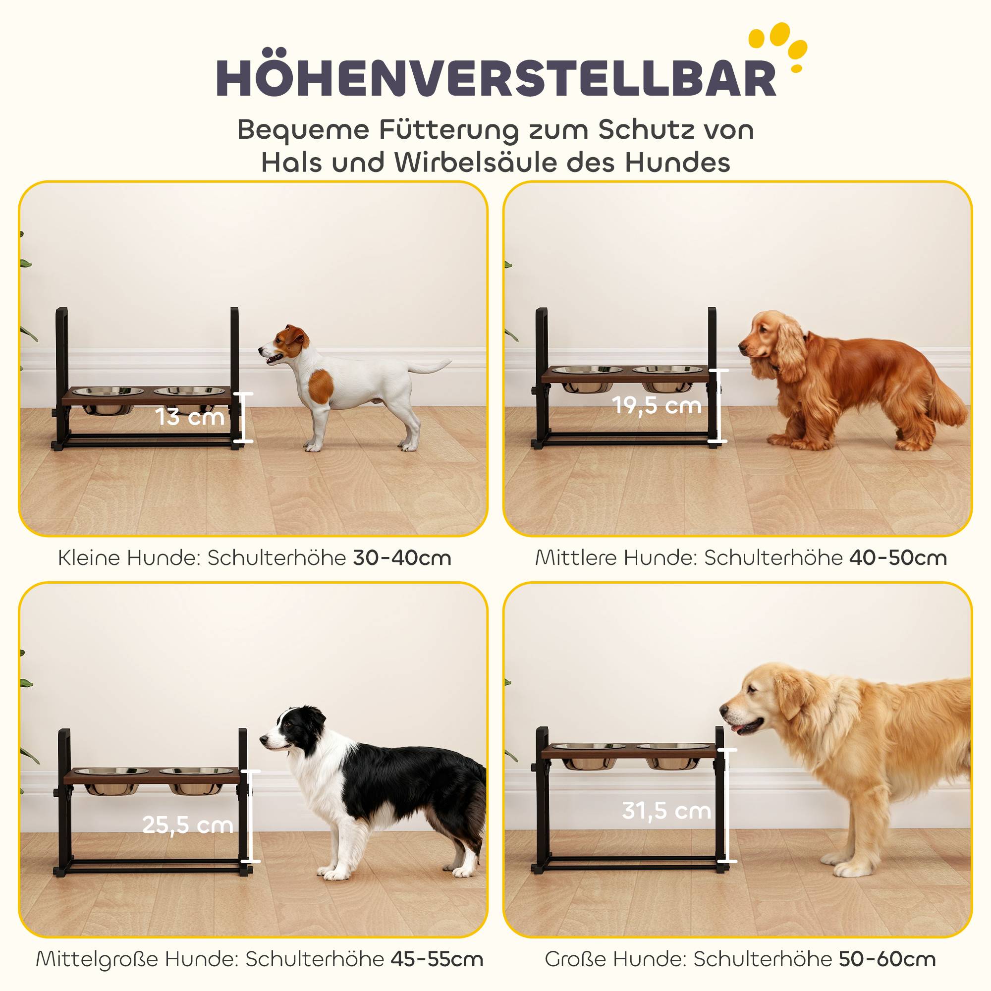 ComfortXL - Gamelle surélevée chien inox et bois brun 2 x 1,2 L hauteur et inclinaison réglables pour repas confortables - Image 4