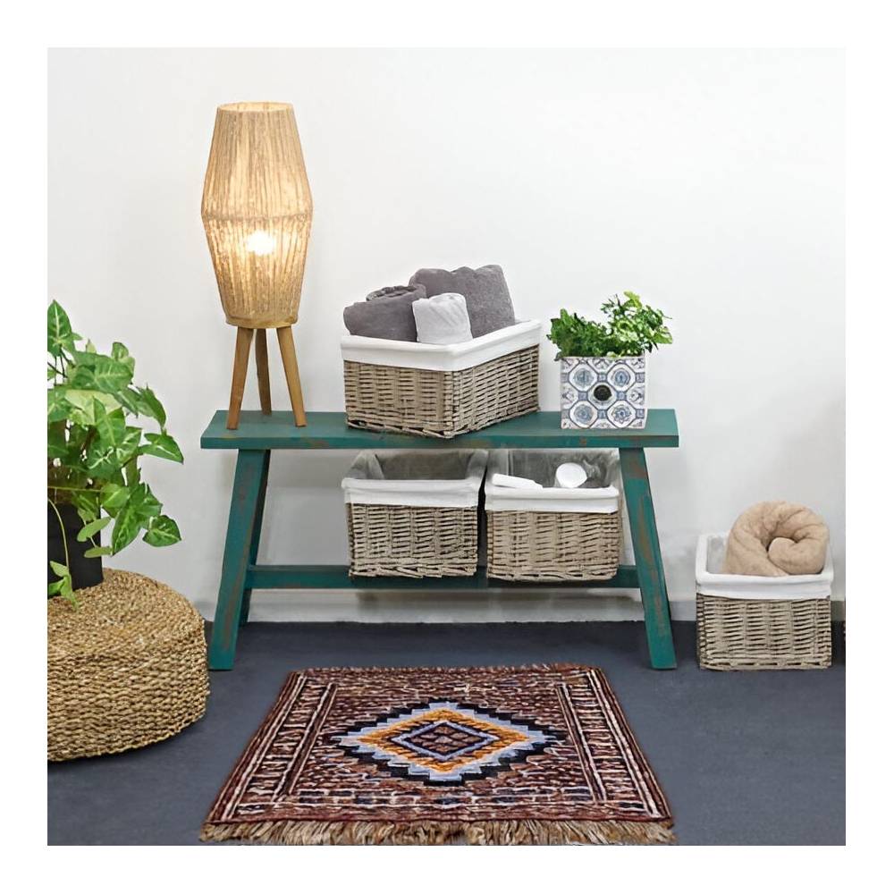 Aubry Gaspard - Corbeille de rangement en osier gris et coton 38 x 30 x 20 cm - Image 2