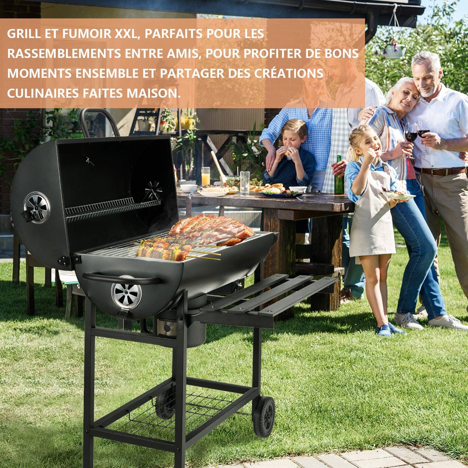 Barbecue au charbon de bois, barbecue au charbon de bois XXL avec couvercle, tiroir à cendres, gants résistants à la chaleur, avec roulettes - Image 6