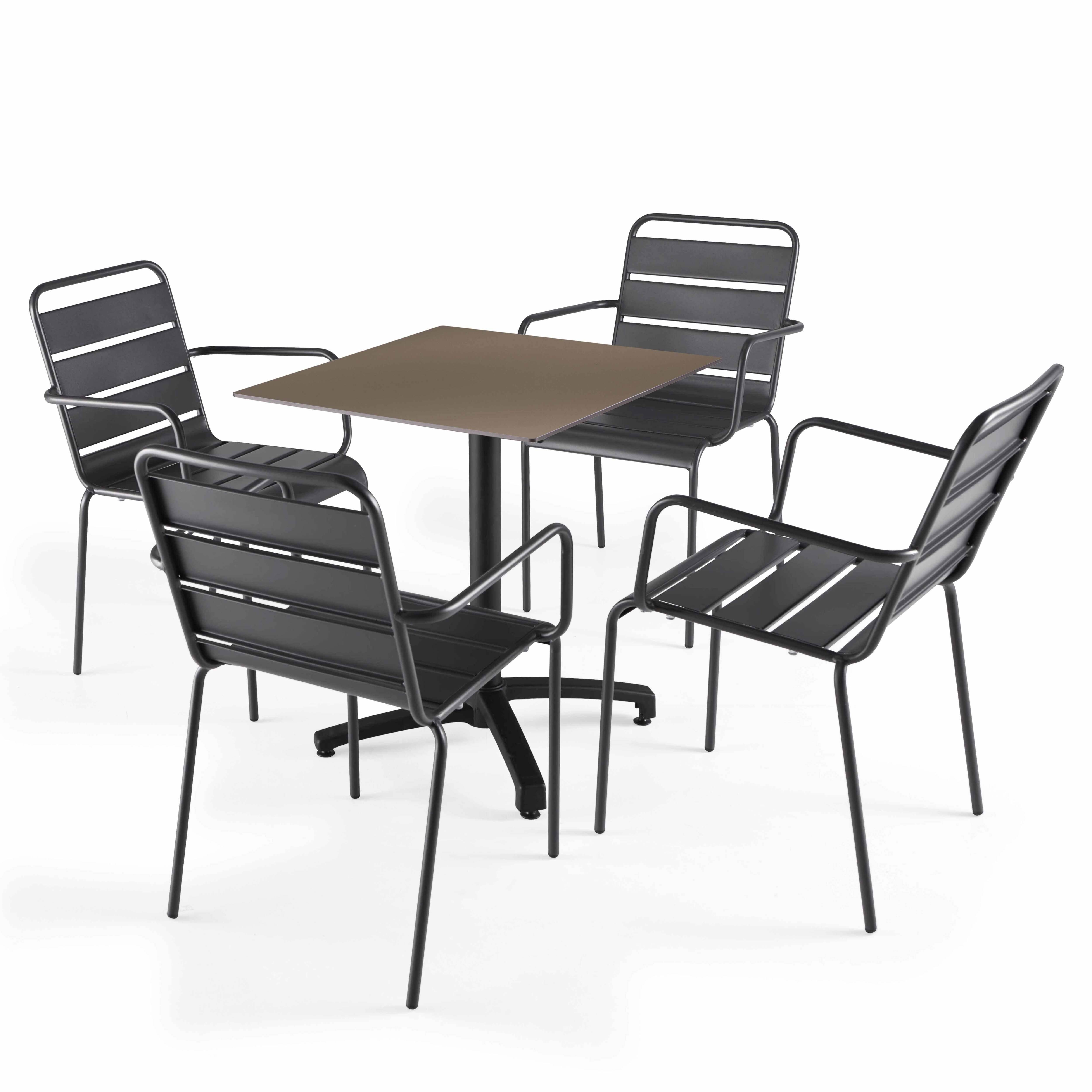 Oviala - Ensemble table terrasse stratifié taupe et 4 fauteuils gris - Oviala - Image 1