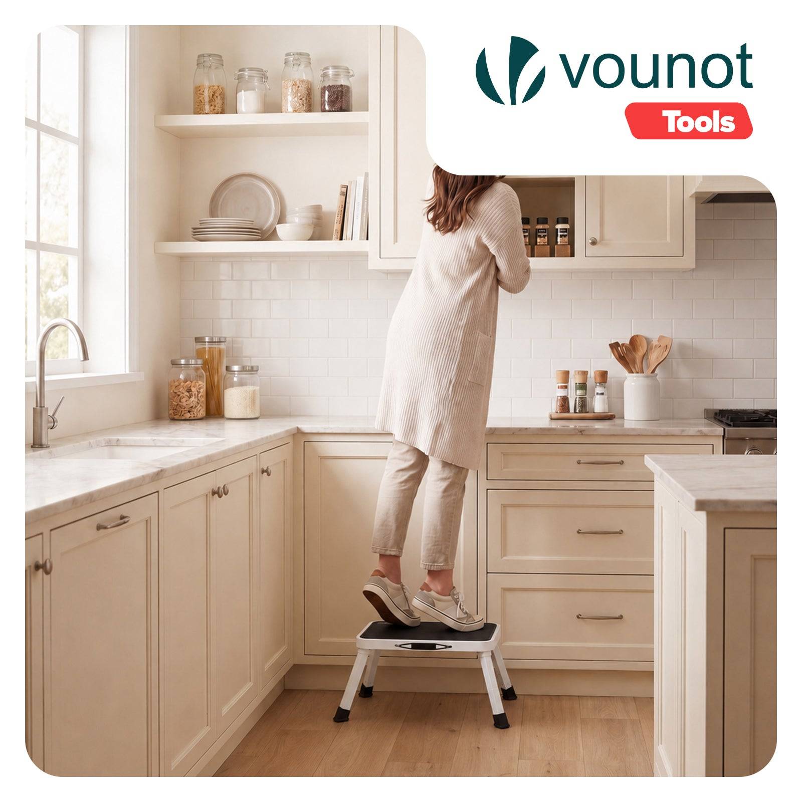 Vounot - Marchepied pliable portable en métal - Escabeau avec plateforme antidérapant 38x26cm - Tabouret demi-marches blanc - VOUNOT® - Image 2