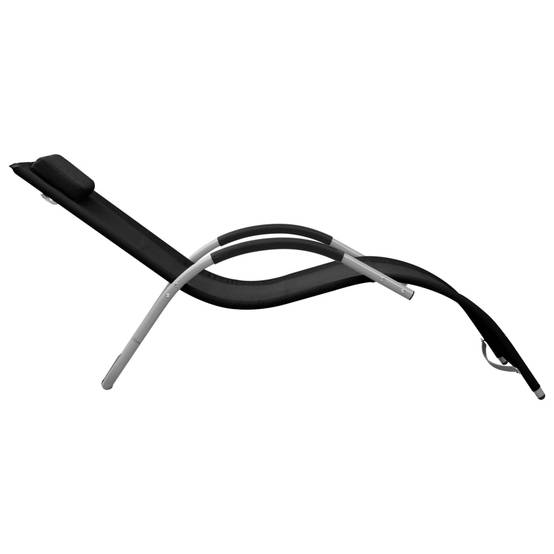 Chaise longue | Transat | Bain de soleil textilène noir et gris - Image 3