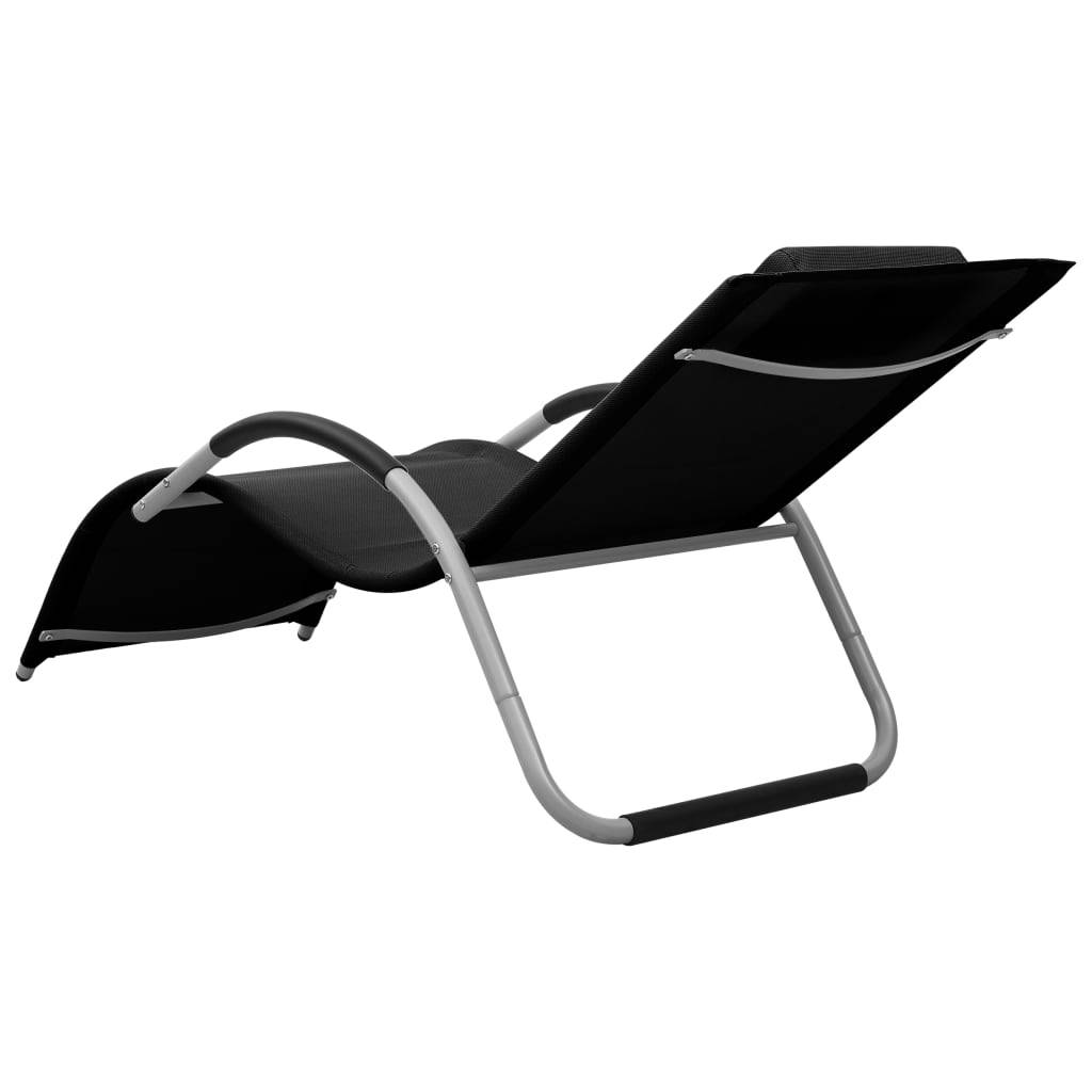Chaise longue | Transat | Bain de soleil textilène noir et gris - Image 4
