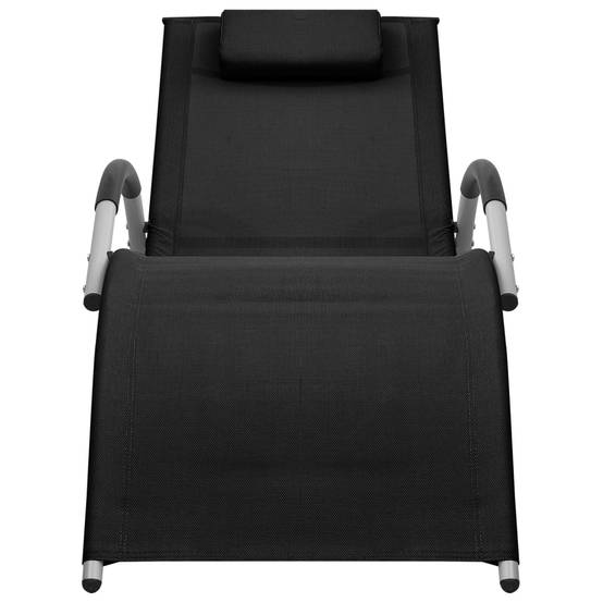 Chaise longue | Transat | Bain de soleil textilène noir et gris - Image 1