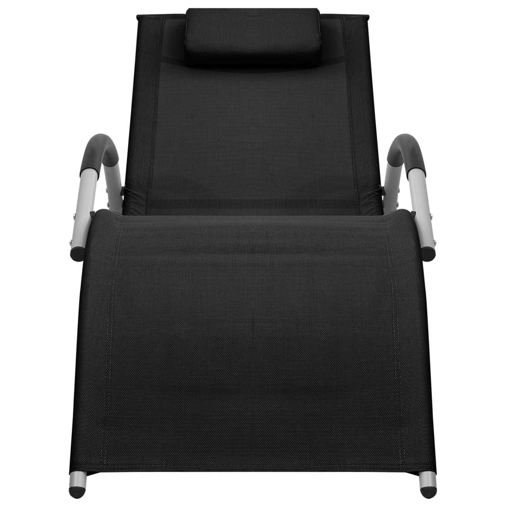 Chaise longue | Transat | Bain de soleil textilène noir et gris - Image 1
