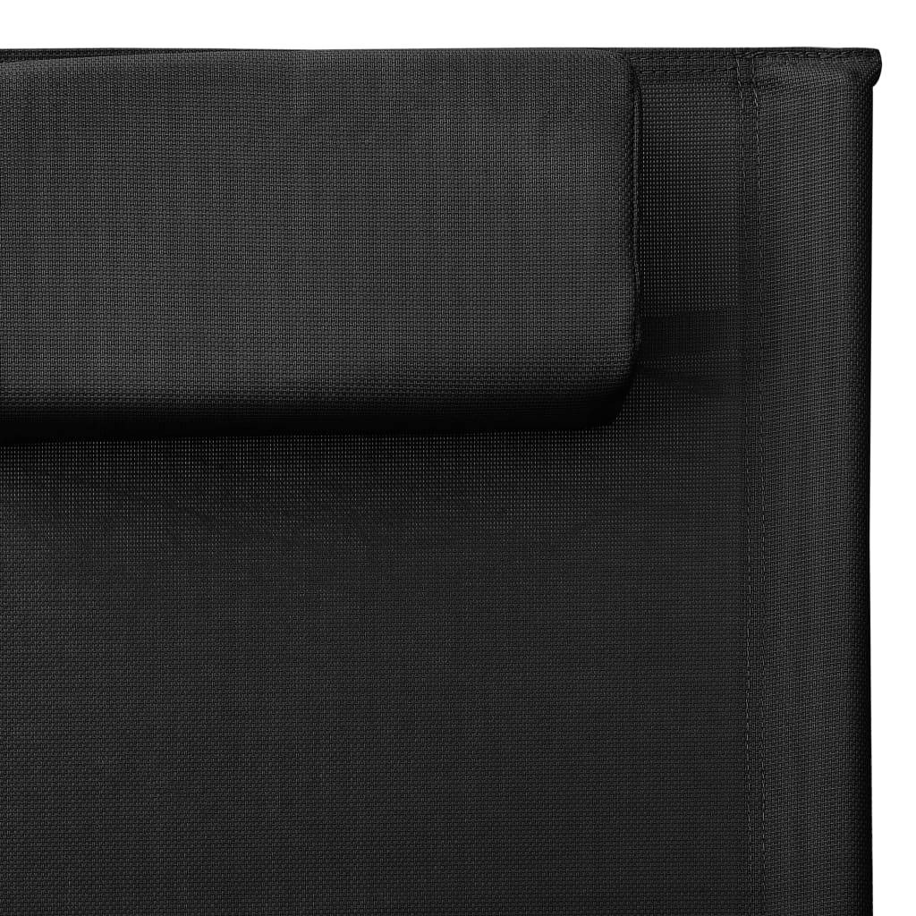 Chaise longue | Transat | Bain de soleil textilène noir et gris - Image 6