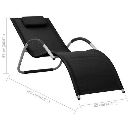 Chaise longue | Transat | Bain de soleil textilène noir et gris - Image 7