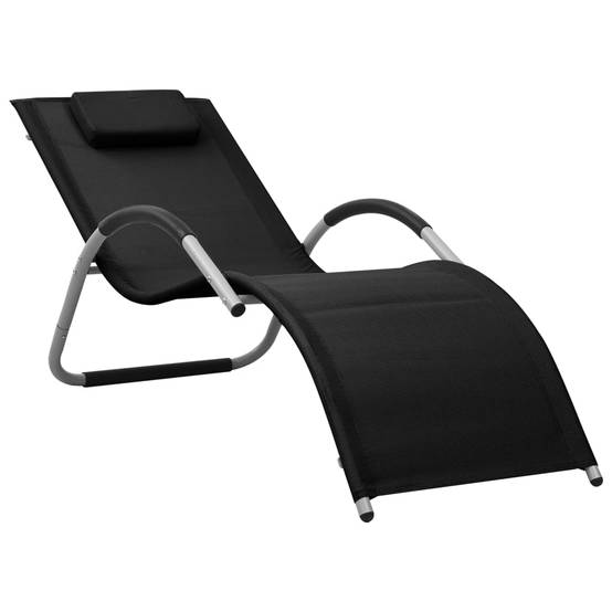 Chaise longue | Transat | Bain de soleil textilène noir et gris - Image 2
