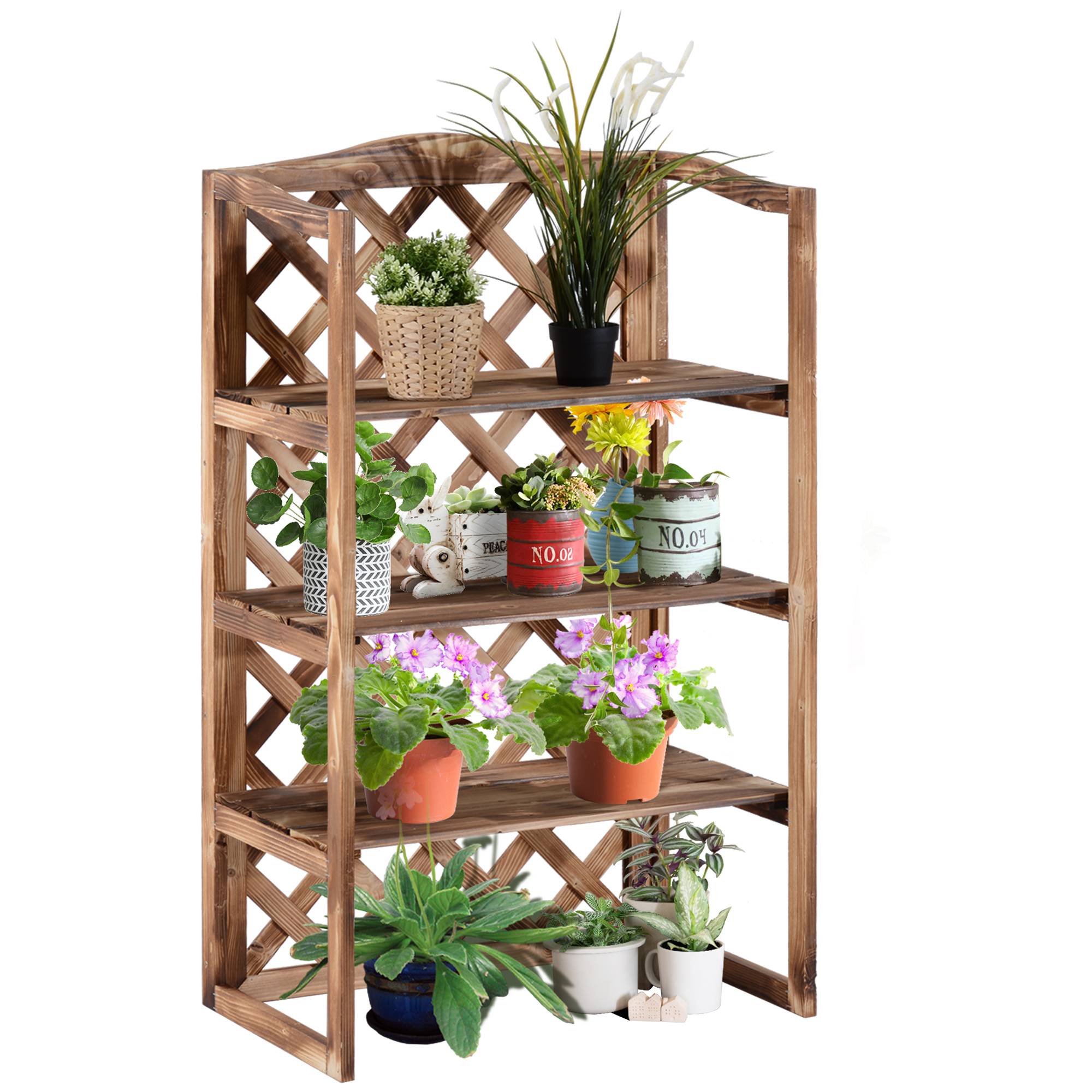 Porte-plantes en bois de sapin pour balcon 3 niveaux grande capacité 75x38x120cm naturel - ComfortXL Outdoor Living - Image 1
