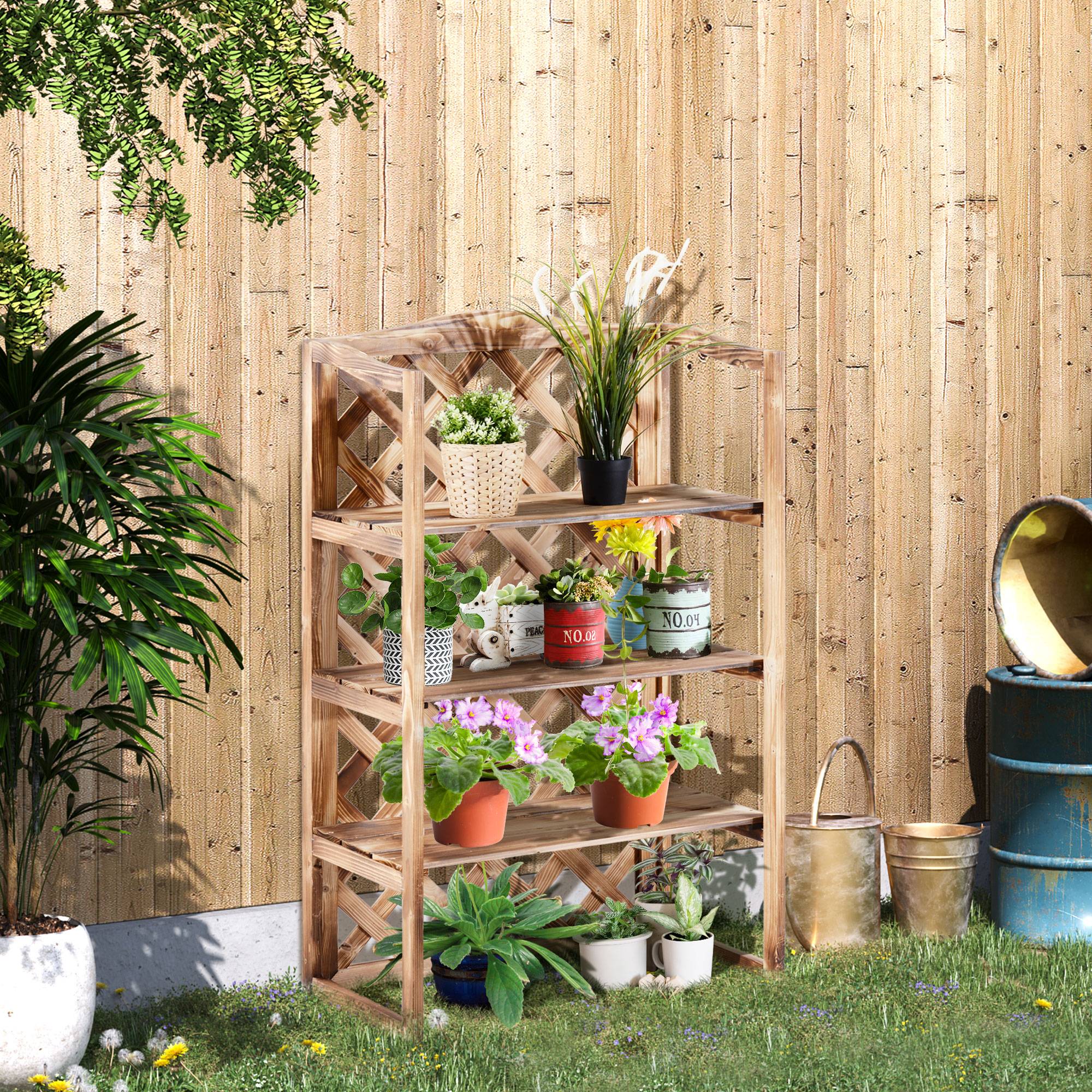 Porte-plantes en bois de sapin pour balcon 3 niveaux grande capacité 75x38x120cm naturel - ComfortXL Outdoor Living - Image 3