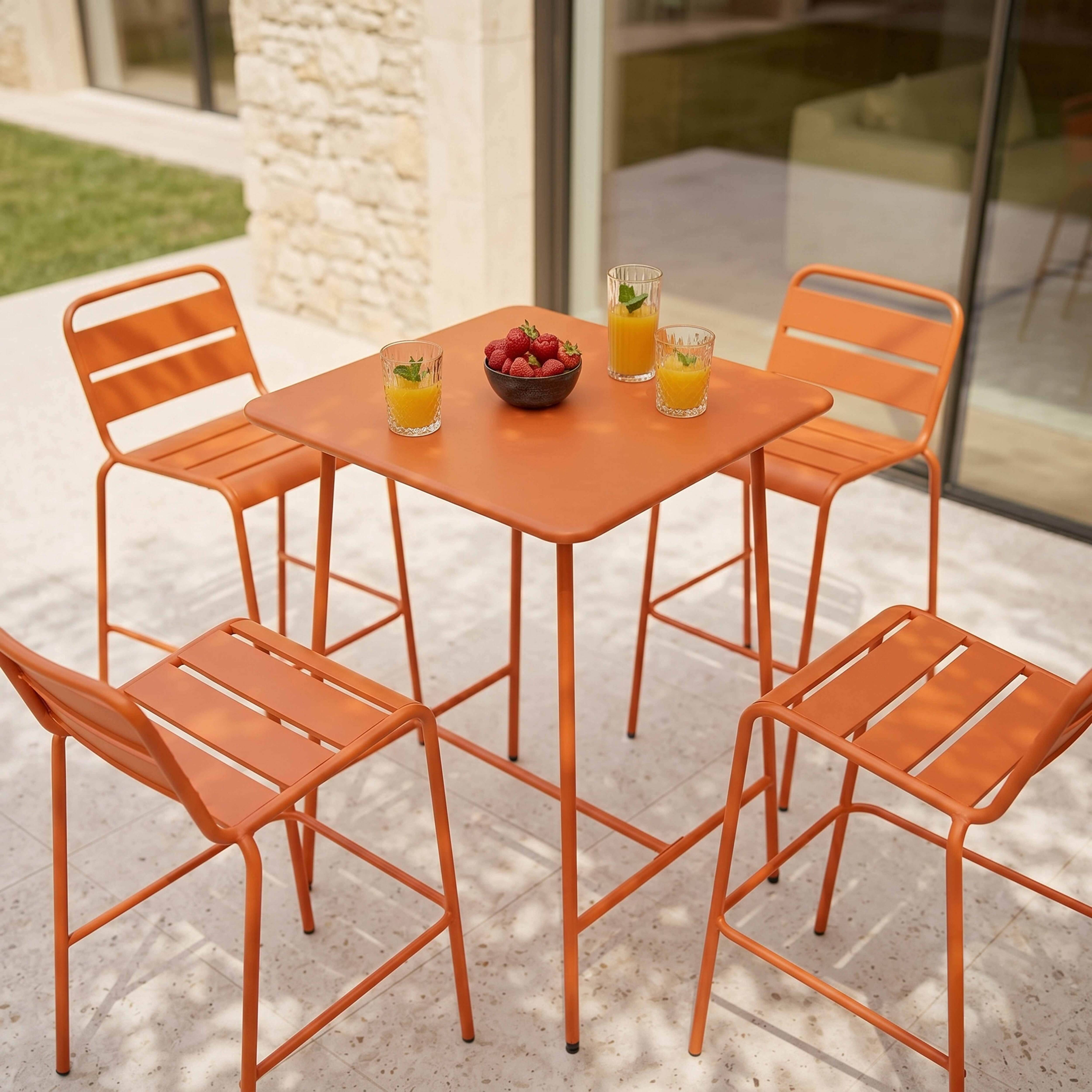 Oviala - Ensemble table de bar et 4 chaises hautes en métal orange Palavas - Oviala - Image 3