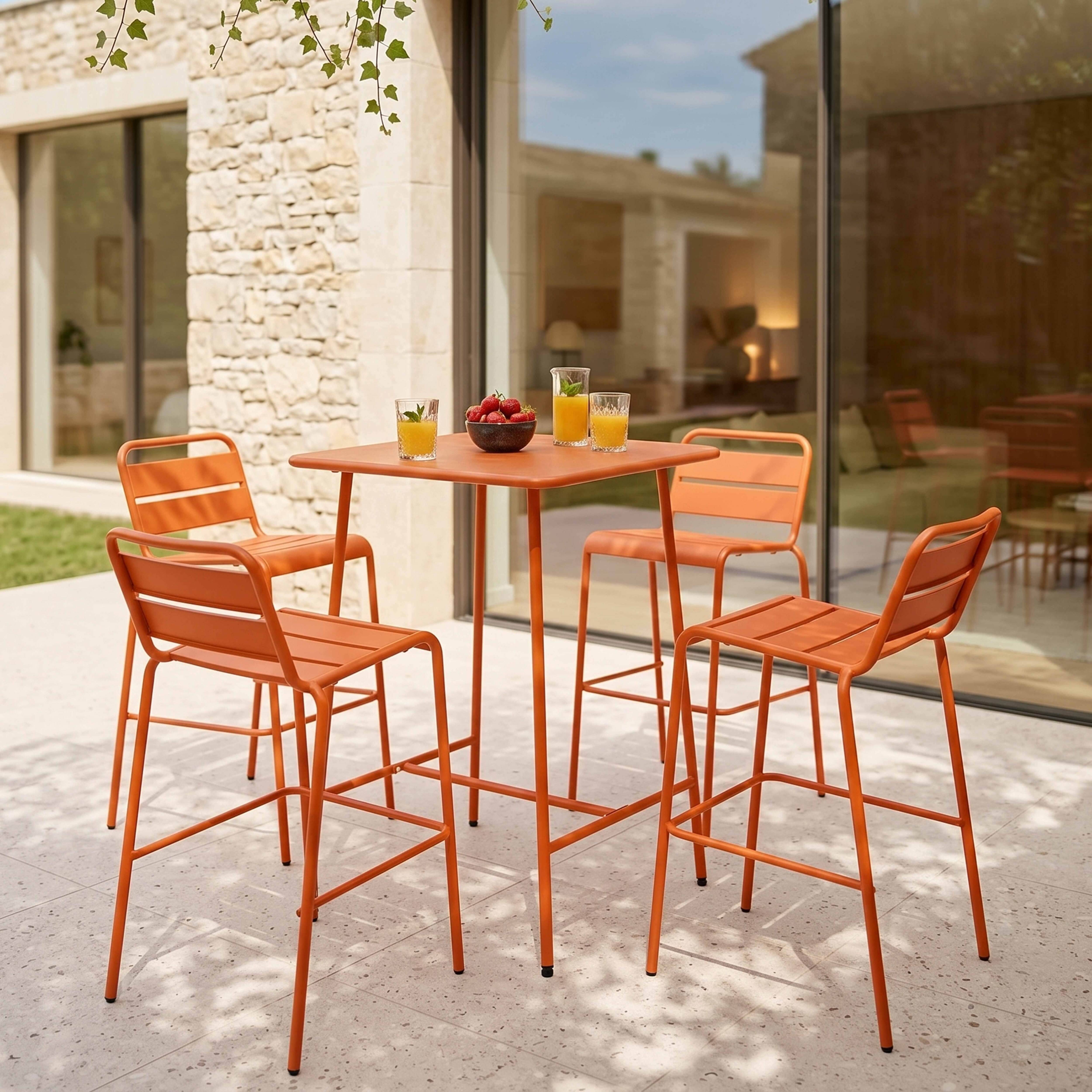 Oviala - Ensemble table de bar et 4 chaises hautes en métal orange Palavas - Oviala - Image 2