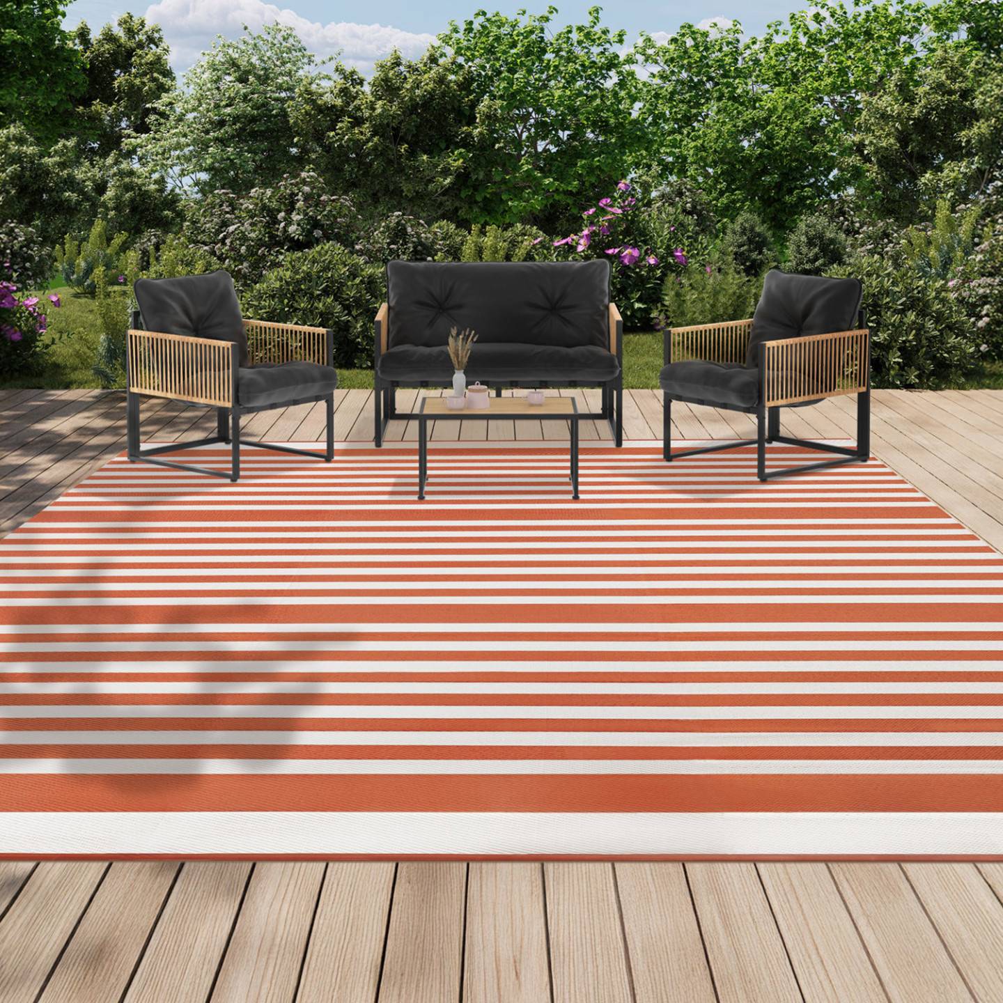 Tapis extérieur RAYURES terracotta 270 x 370 CM - Image 1