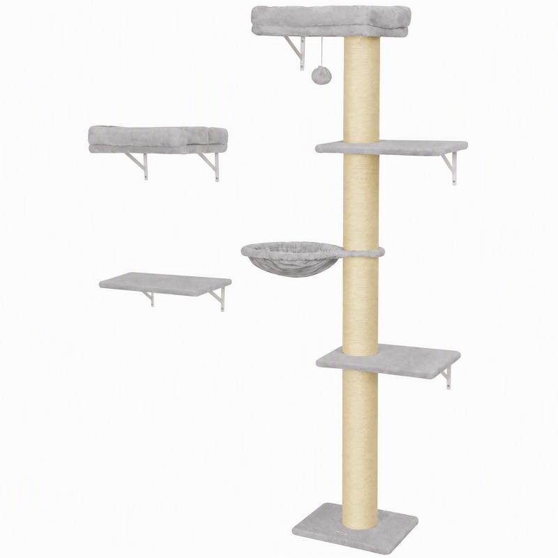 ComfortXL - Mur d’escalade pour chat en sisal et tissu 64 x 29,5 x 178 cm gris clair avec plateformes hamac gain de place - Image 1