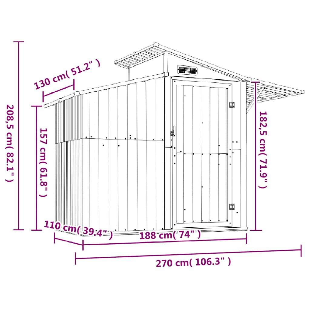 Vidaxl - Abri de jardin Gris 270x130x208,5 cm Métal galvanisé vidaXL 316243 - Image 3