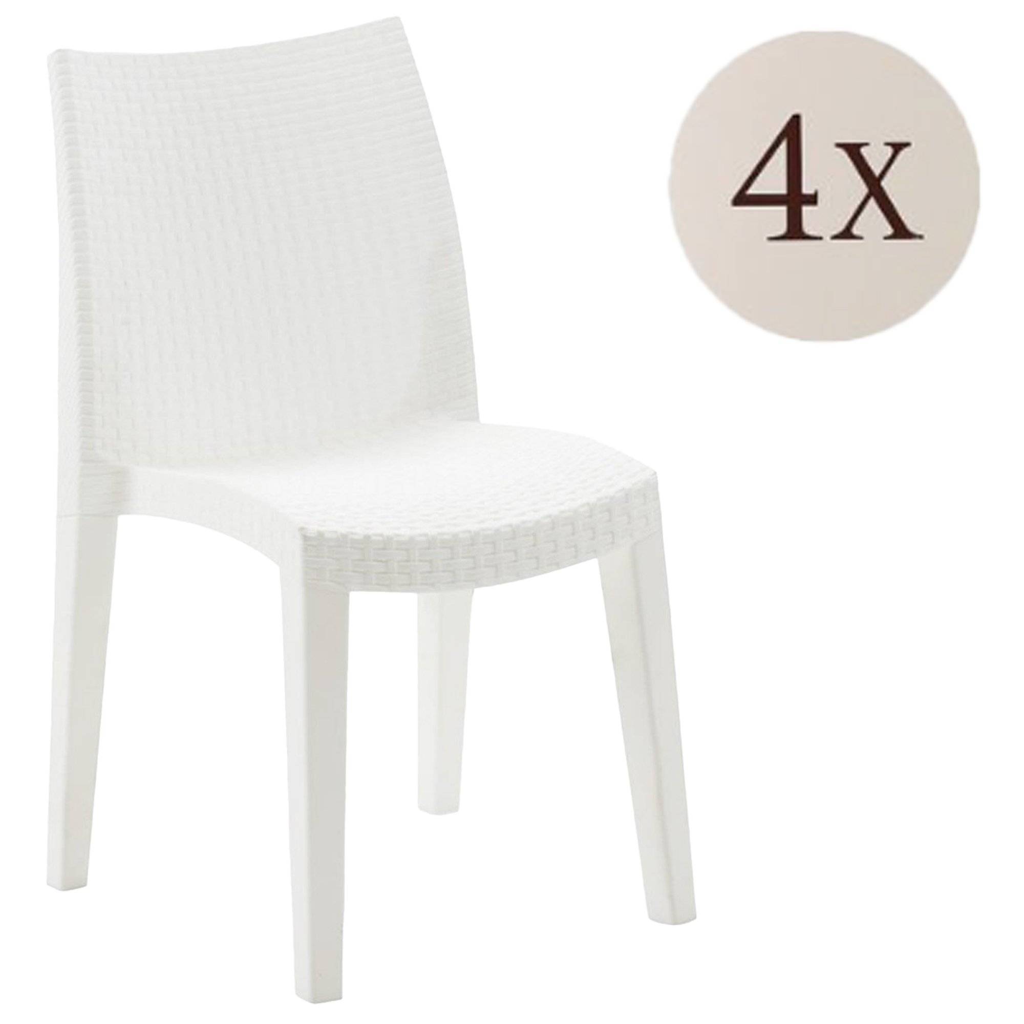 Dmora - Ensemble de 4 chaises d'extérieur Dmaldin, Sièges de jardin, Chaise de table à manger, Fauteuil d'extérieur effet rotin, 55x48h86 cm, Blanc - Dmora - Image 1