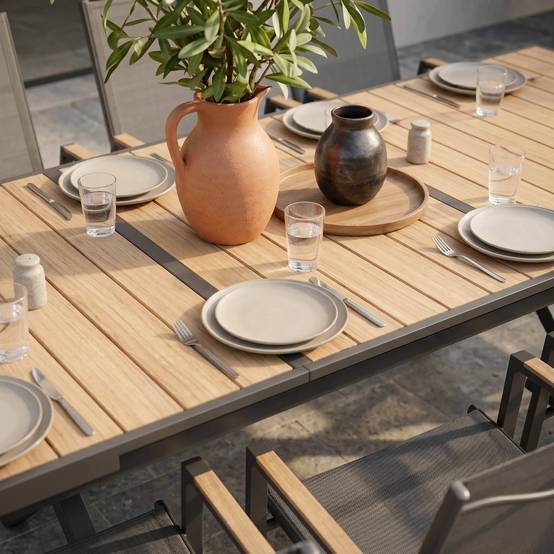 Oviala - Table de jardin extensible 187/250 cm en aluminium et 10 chaises Savannah - Oviala - Image 3