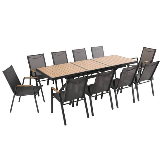 Oviala - Table de jardin extensible 187/250 cm en aluminium et 10 chaises Savannah - Oviala - Image 1