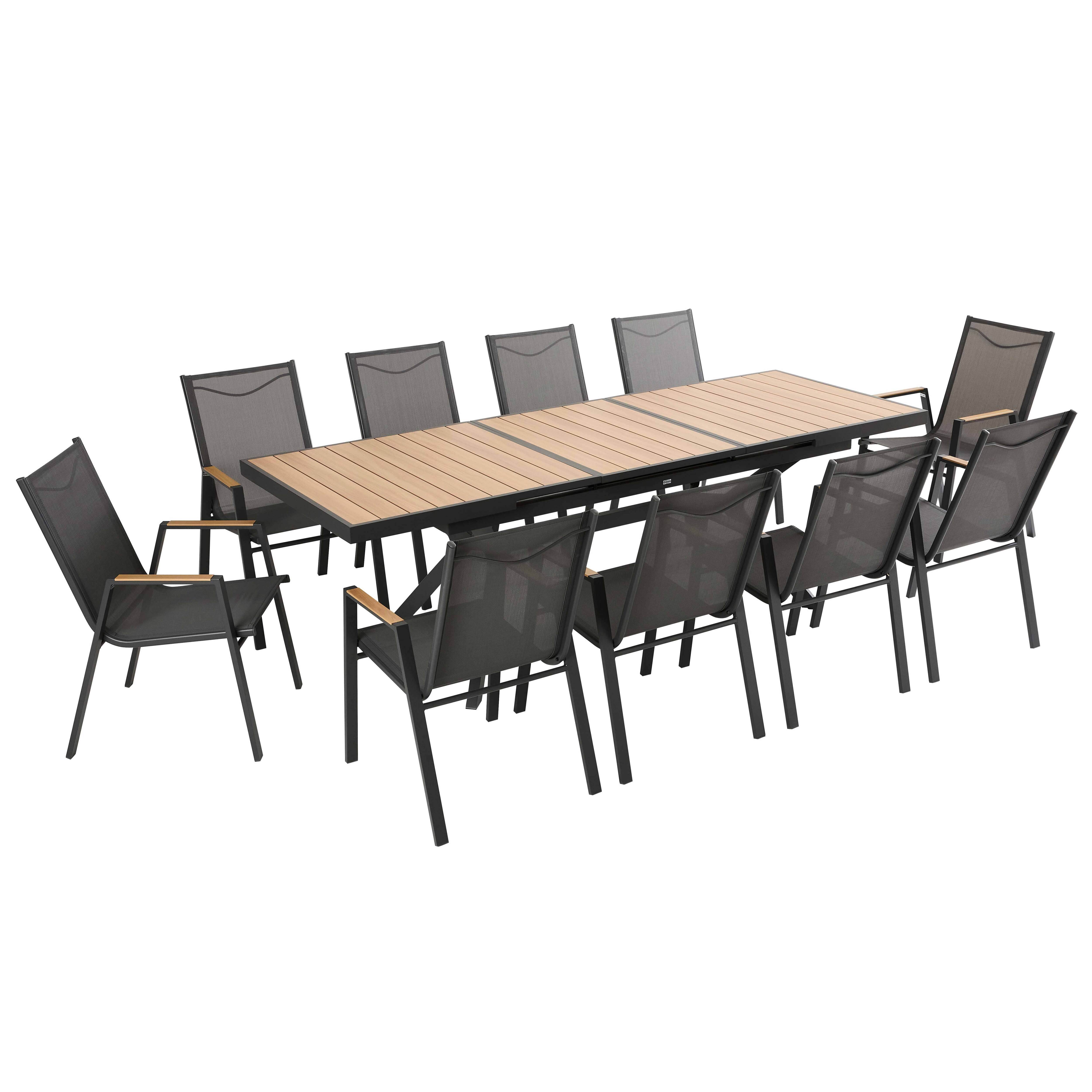 Oviala - Table de jardin extensible 187/250 cm en aluminium et 10 chaises Savannah - Oviala - Image 1
