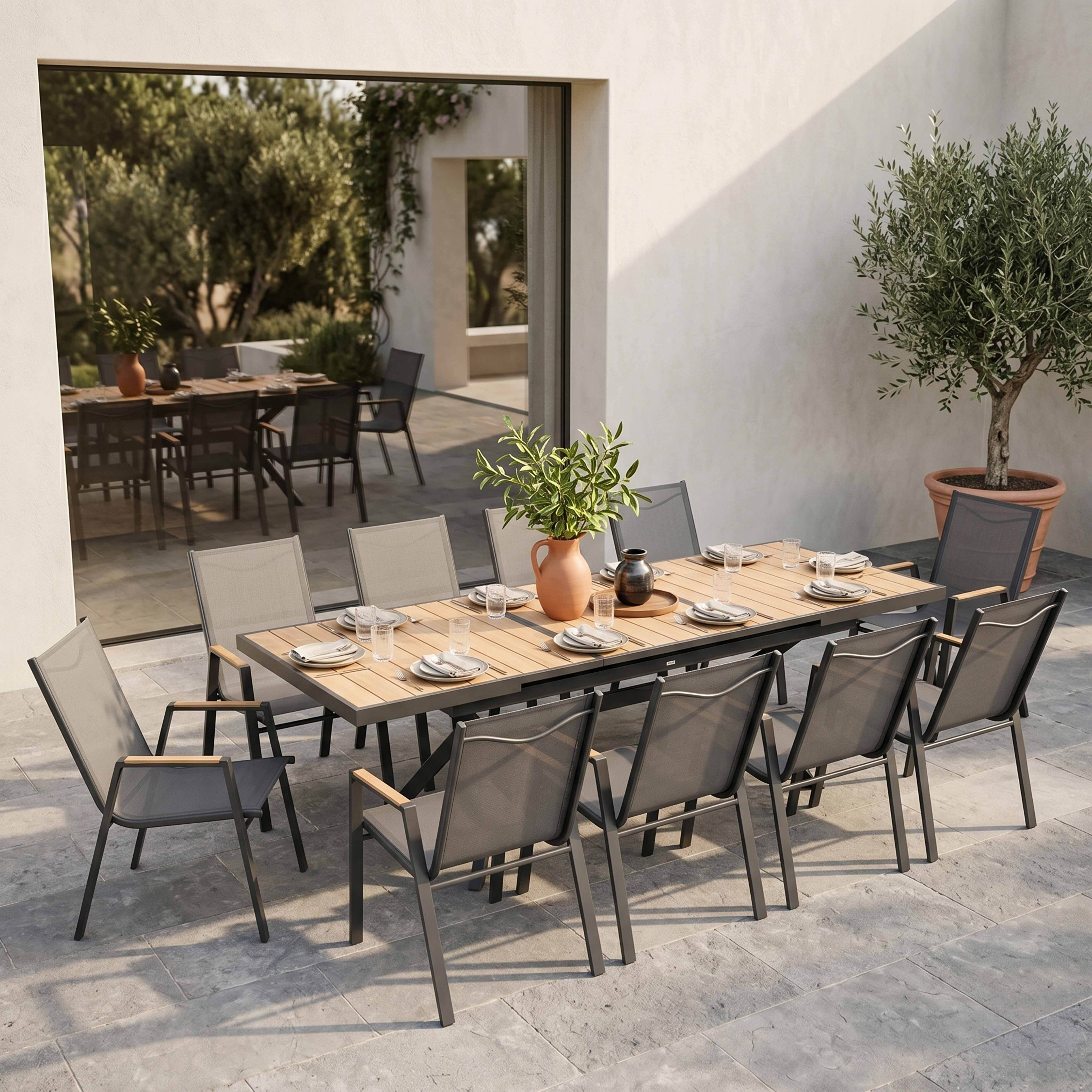 Oviala - Table de jardin extensible 187/250 cm en aluminium et 10 chaises Savannah - Oviala - Image 2