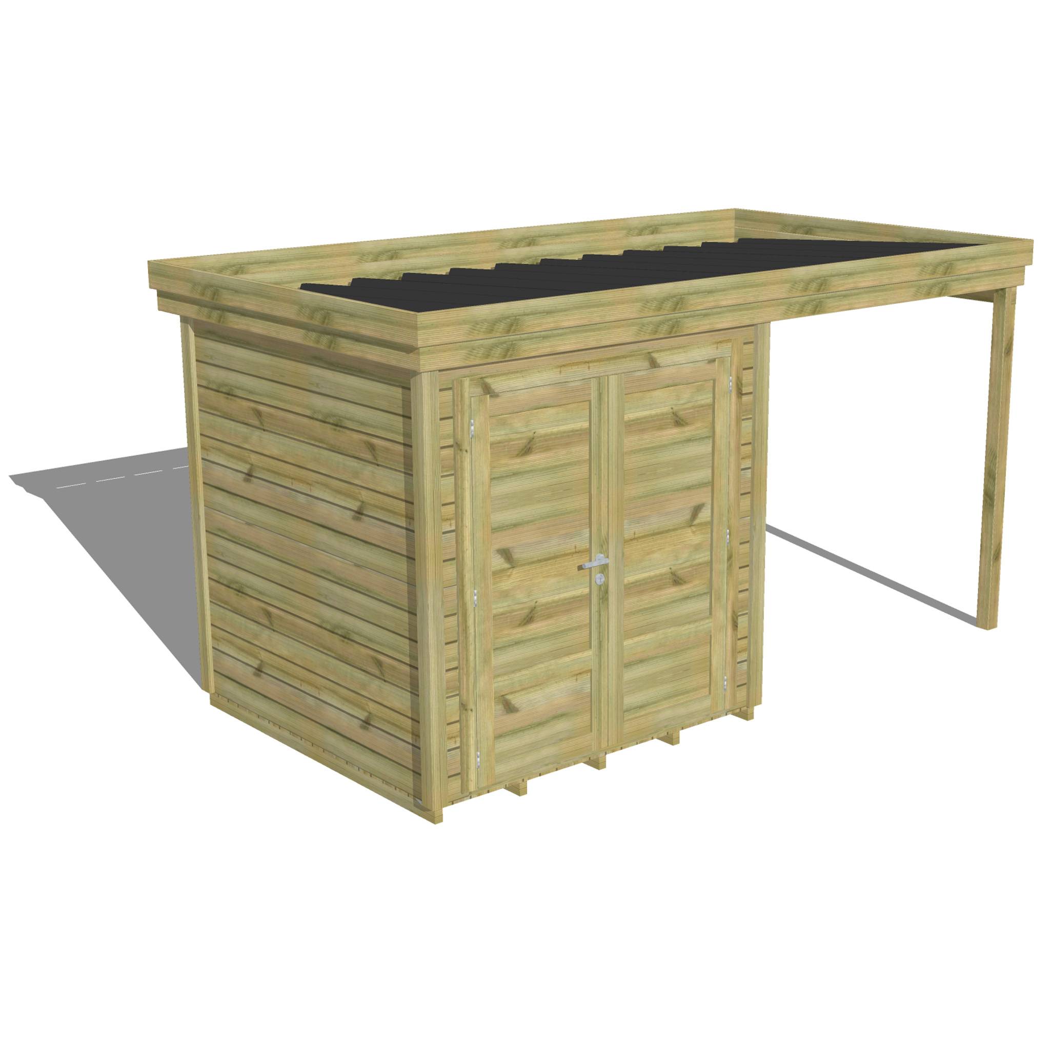 Abri Français - ABRI DE JARDIN bois autoclave 27mm - 4,14x2,14m / 9m2 - Bac acier - Plancher bois - Image 1
