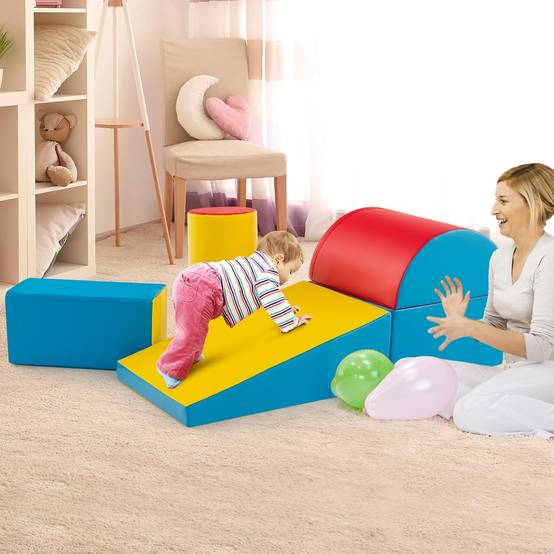 GOPLUS Parcours Motricité Bébé 6 Pièces Mousse EPE - Modules Colorés Montessori Ramper Grimper Dès 1 An - Rose