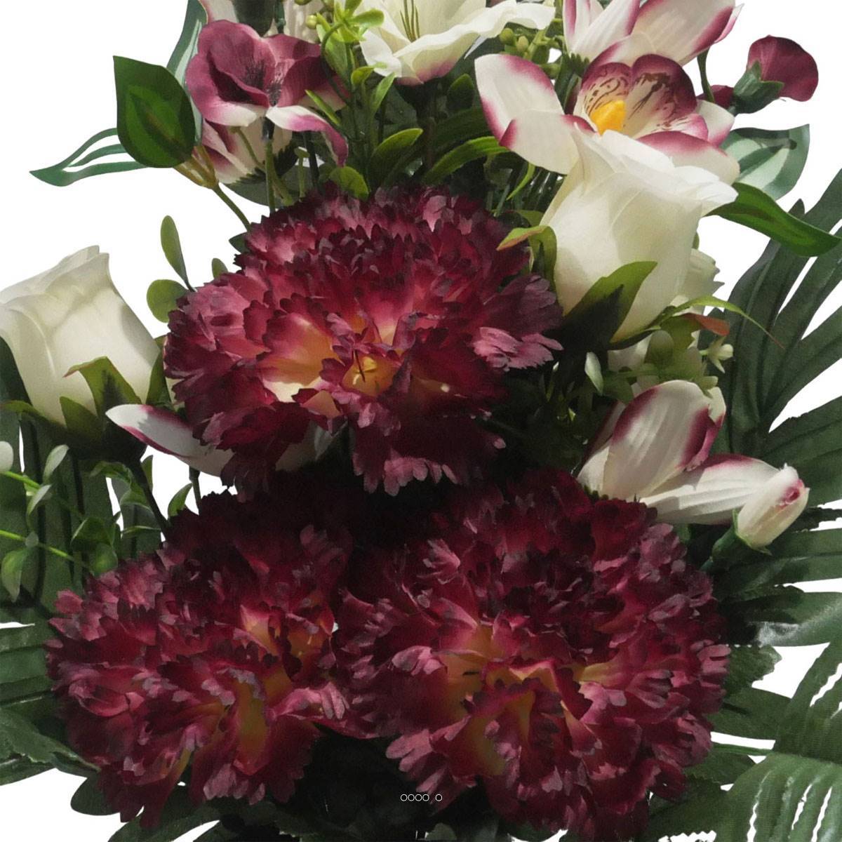 Artificielles - Pot Cone de fleurs artificielles oeillet, Bouton de rose, Orchidée et Glaieul Pourpre pour Toussaint - couleur: Pourpre - Image 3