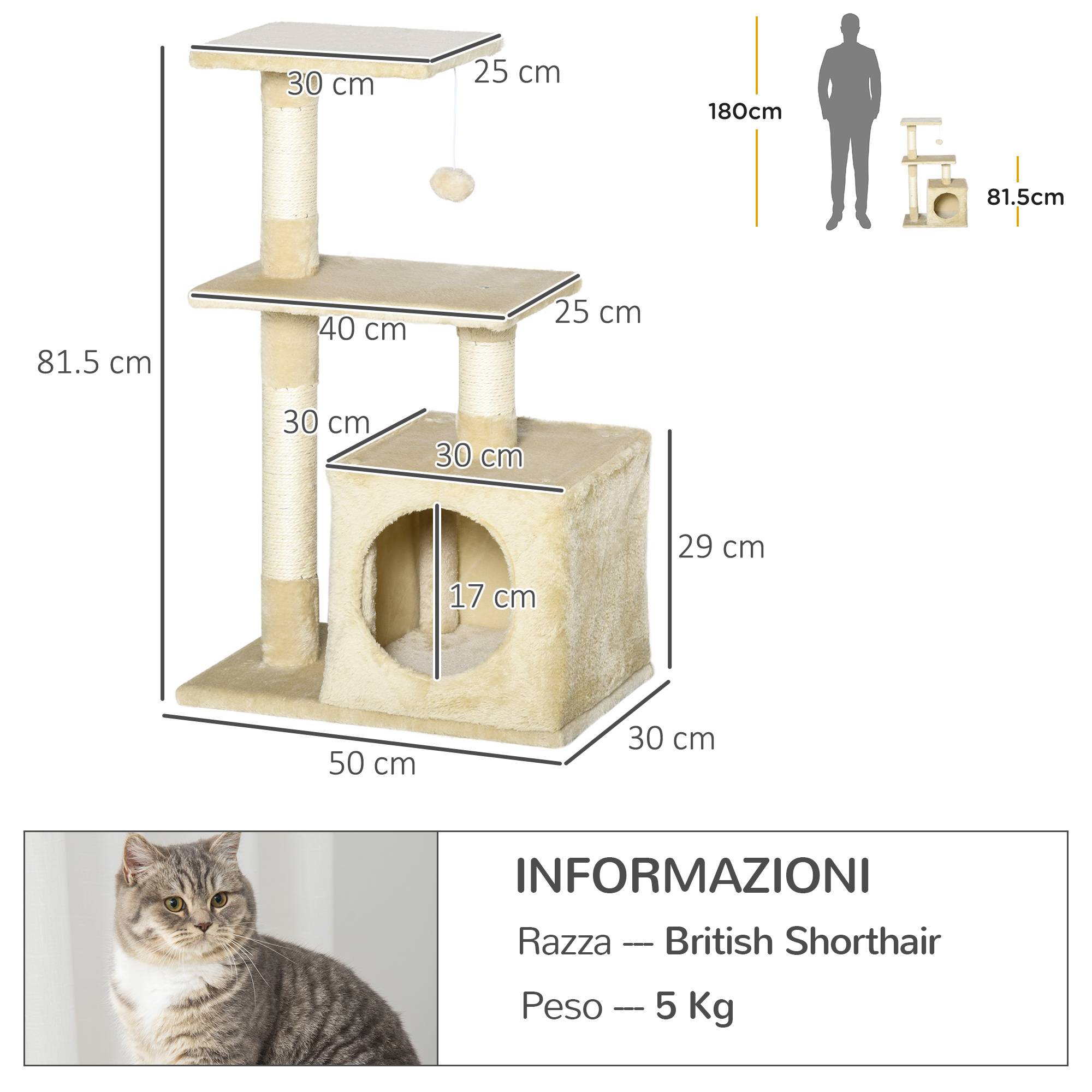 Griffoir pour chat avec niche, 50 x 30 x 81,5 cm - Image 5
