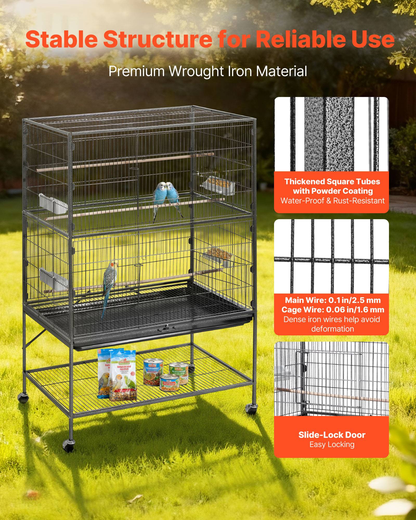 Vevor - VEVOR Cage Oiseau Volière Oiseaux sur Pied sur Roulettes 93x58x151 cm Toit Plat - Image 3