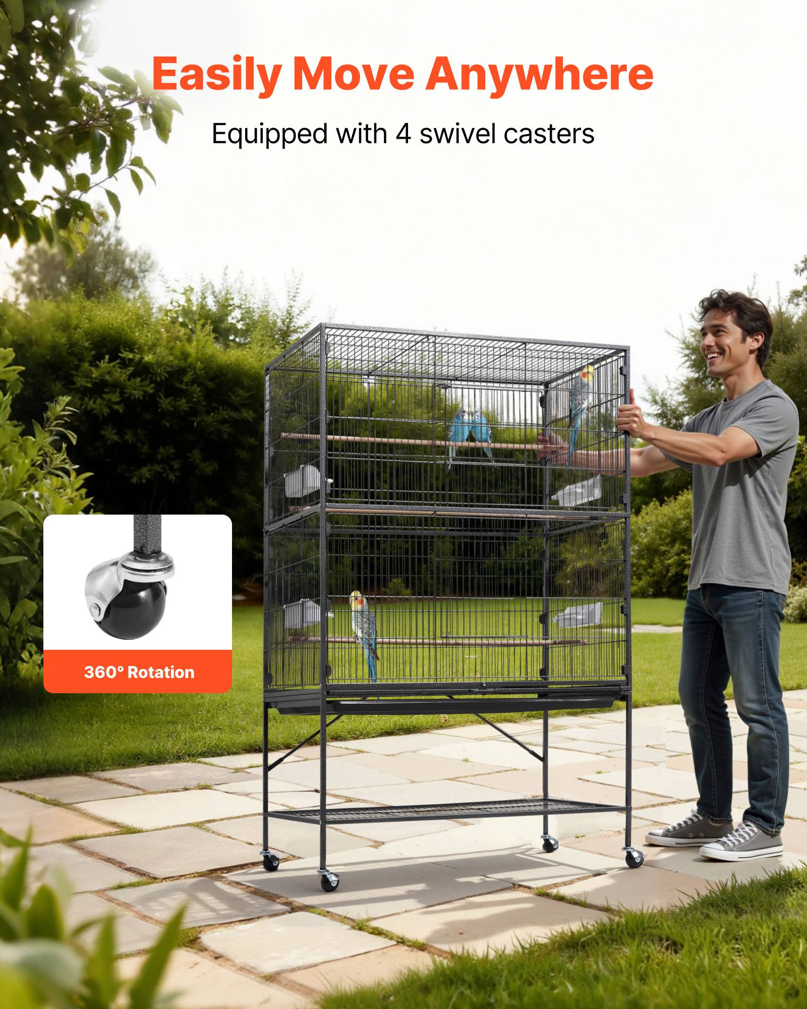 Vevor - VEVOR Cage Oiseau Volière Oiseaux sur Pied sur Roulettes 93x58x151 cm Toit Plat - Image 5