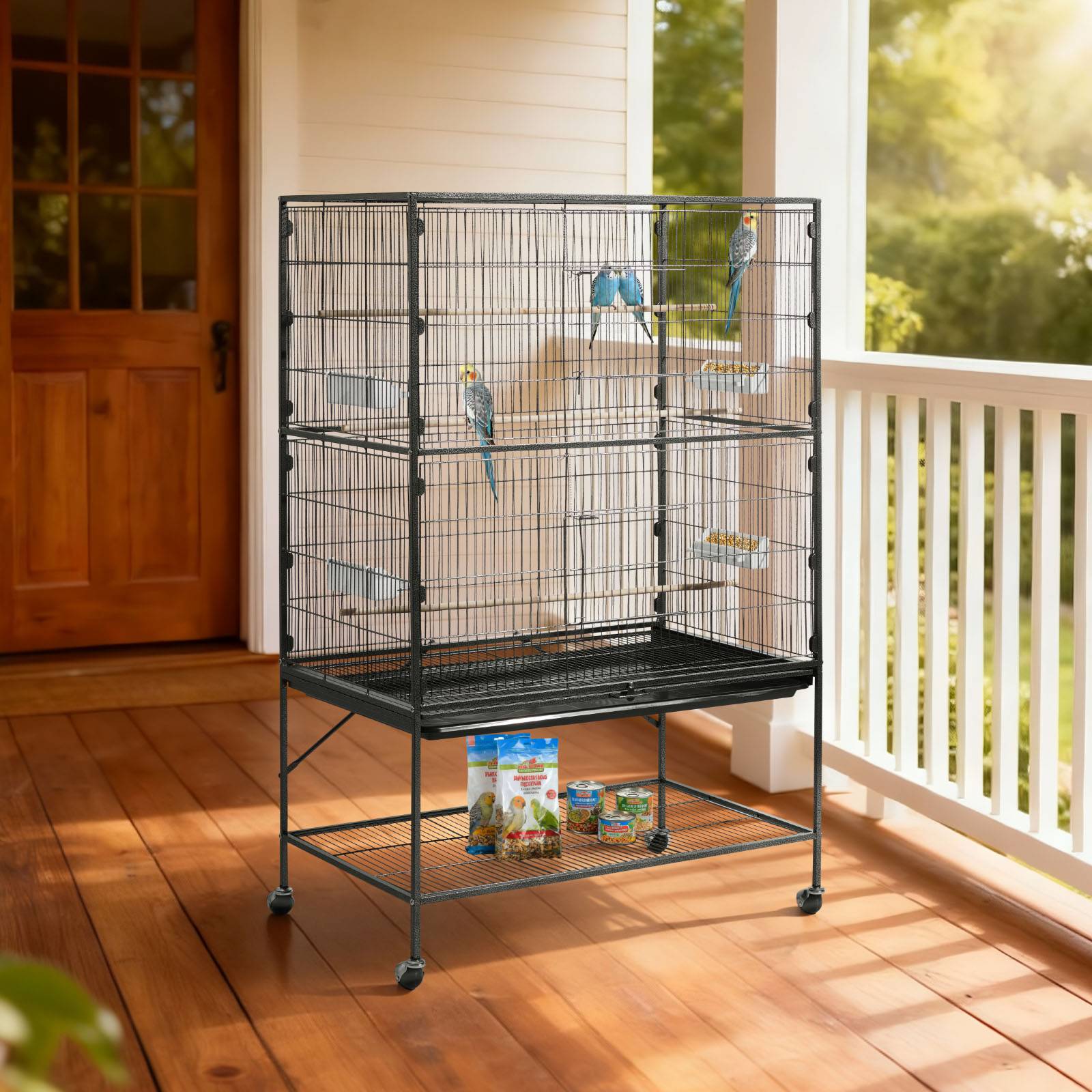 Vevor - VEVOR Cage Oiseau Volière Oiseaux sur Pied sur Roulettes 93x58x151 cm Toit Plat - Image 8
