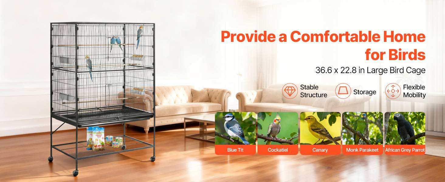 Vevor - VEVOR Cage Oiseau Volière Oiseaux sur Pied sur Roulettes 93x58x151 cm Toit Plat - Image 9