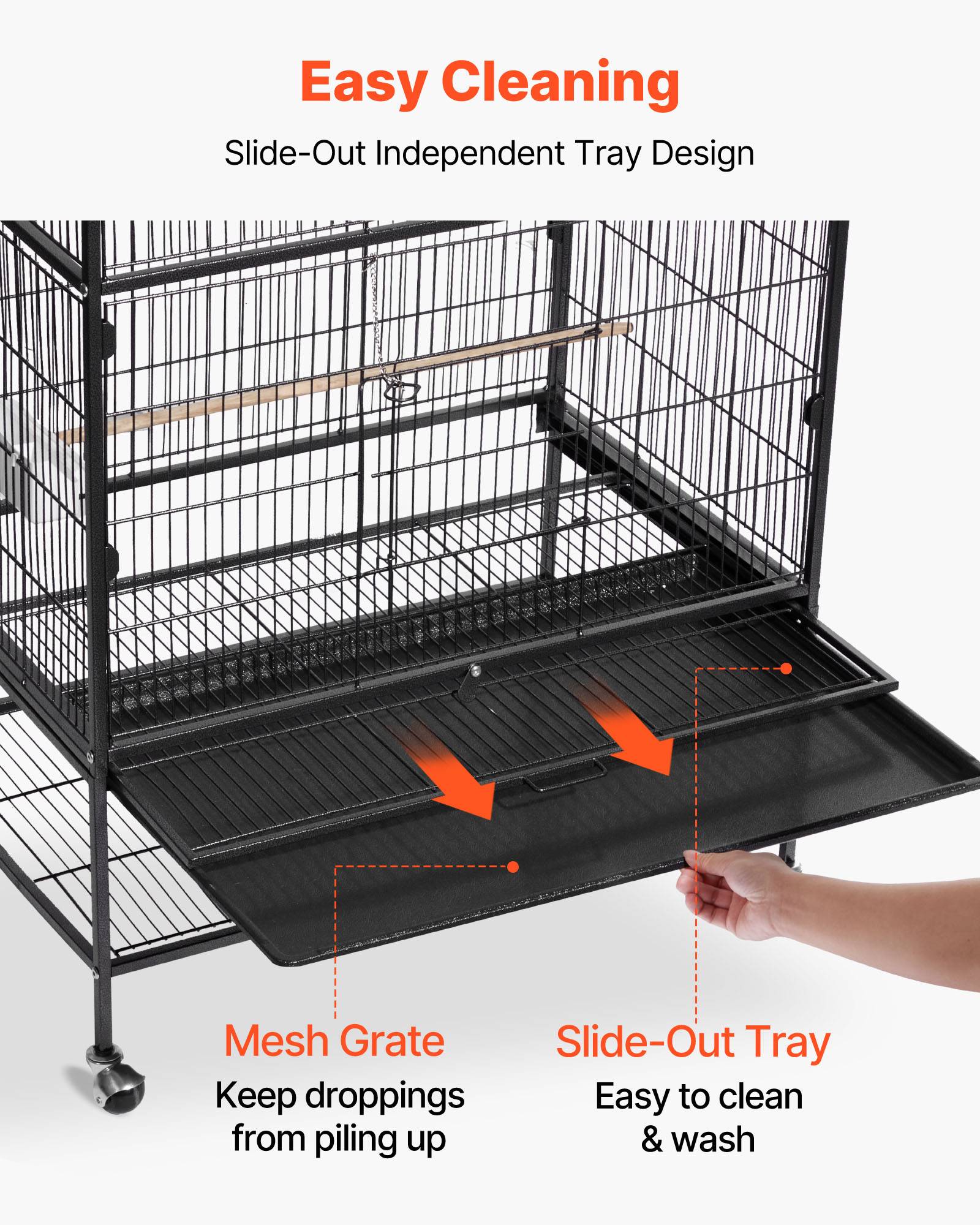 Vevor - VEVOR Cage Oiseau Volière Oiseaux sur Pied sur Roulettes 93x58x151 cm Toit Plat - Image 6