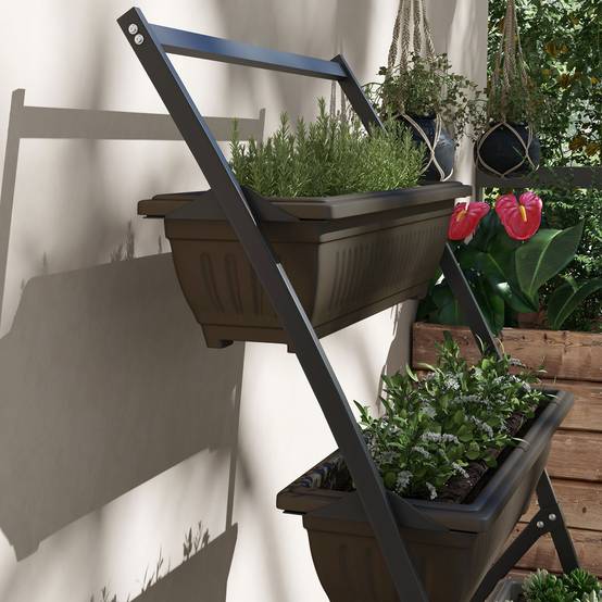 Étagère porte-plantes acier balcon terrasse 4 niveaux 76x79x162cm marron - ComfortXL Outdoor Living - Image 10