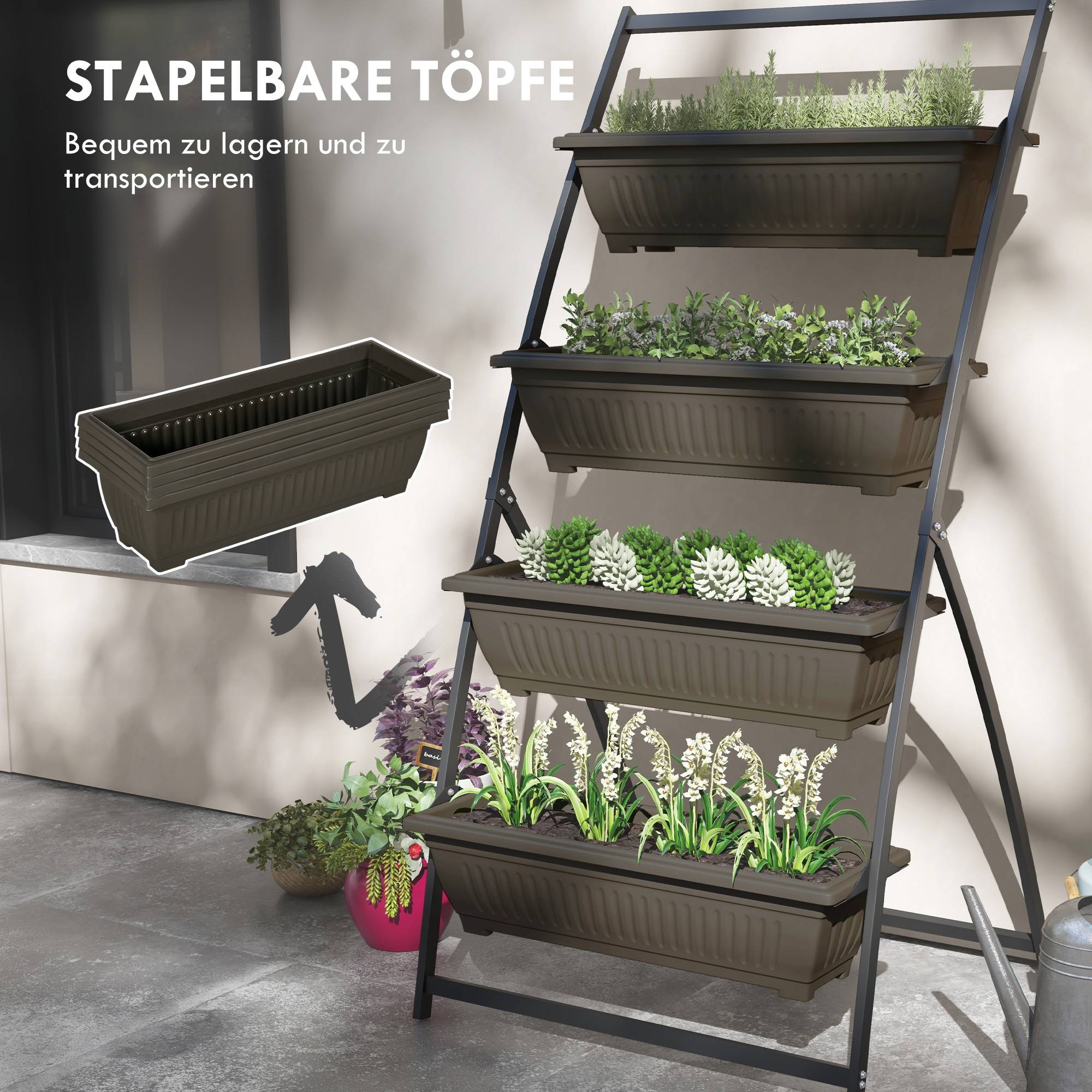 Étagère porte-plantes acier balcon terrasse 4 niveaux 76x79x162cm marron - ComfortXL Outdoor Living - Image 9
