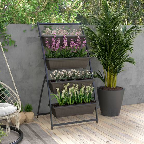 Étagère porte-plantes acier balcon terrasse 4 niveaux 76x79x162cm marron - ComfortXL Outdoor Living - Image 3