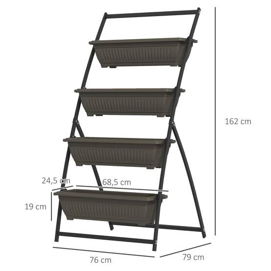 Étagère porte-plantes acier balcon terrasse 4 niveaux 76x79x162cm marron - ComfortXL Outdoor Living - Image 5
