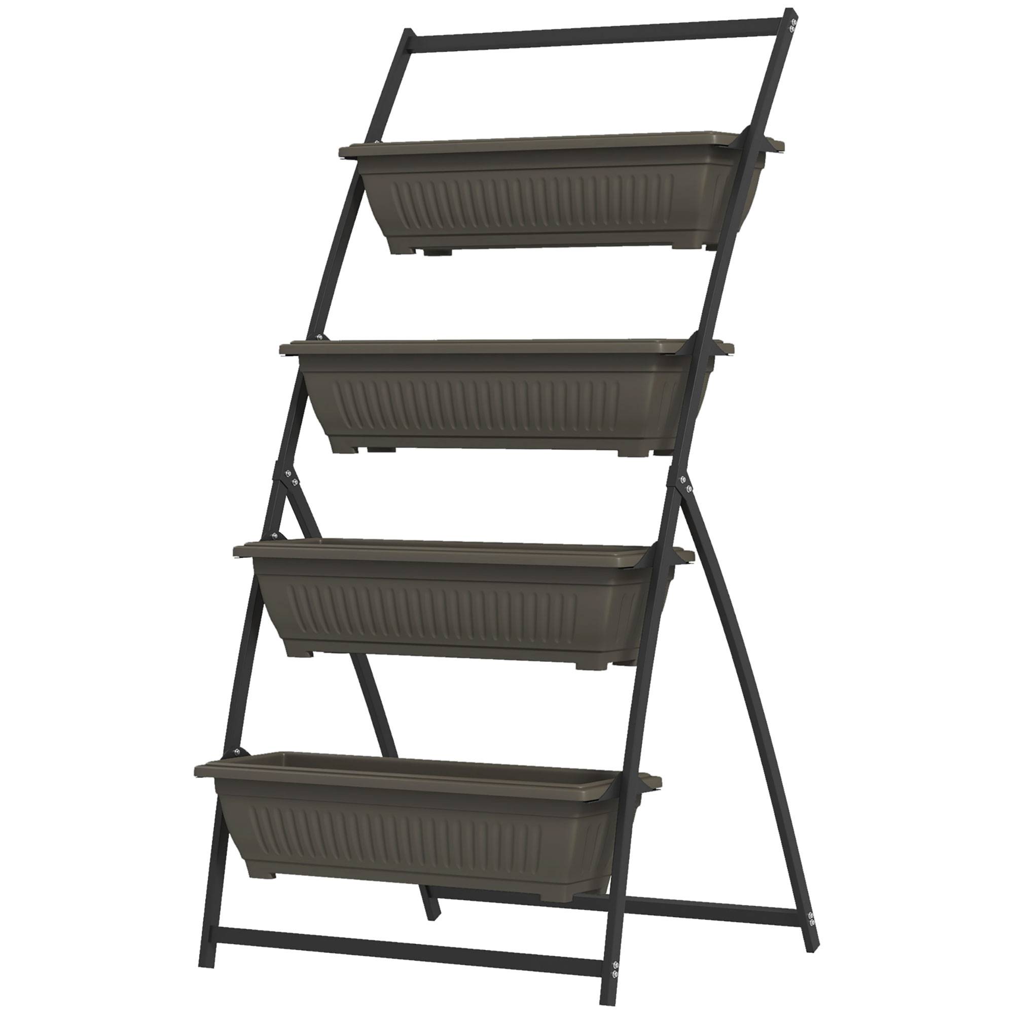 Étagère porte-plantes acier balcon terrasse 4 niveaux 76x79x162cm marron - ComfortXL Outdoor Living - Image 2