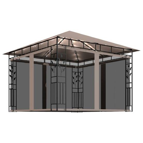 Pavillon de Jardin en Acier avec Parois Moustiquaires et Guirlande LED Solaire Taupe 3x3 m – ComfortXL Outdoor Living - Image 2