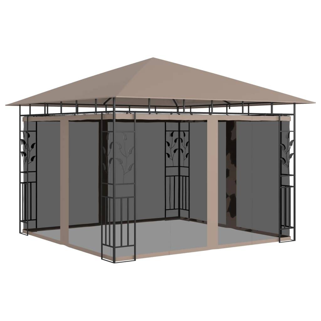 Pavillon de Jardin en Acier avec Parois Moustiquaires et Guirlande LED Solaire Taupe 3x3 m – ComfortXL Outdoor Living - Image 3