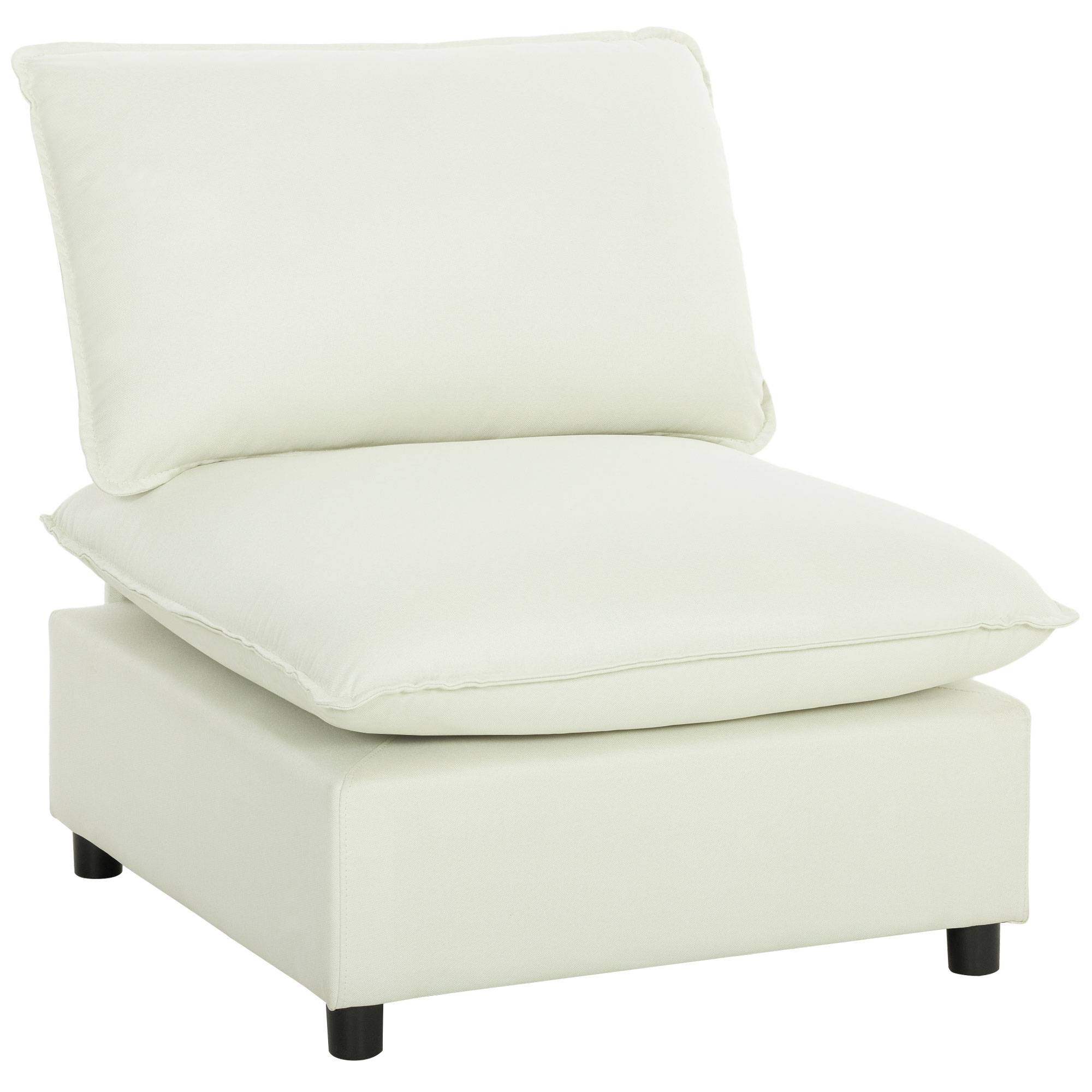 Fauteuil de salon, canapé 1 place moderne sans accoudoirs avec assise large, coussins épais, 146x85x78cm, crème - Image 1