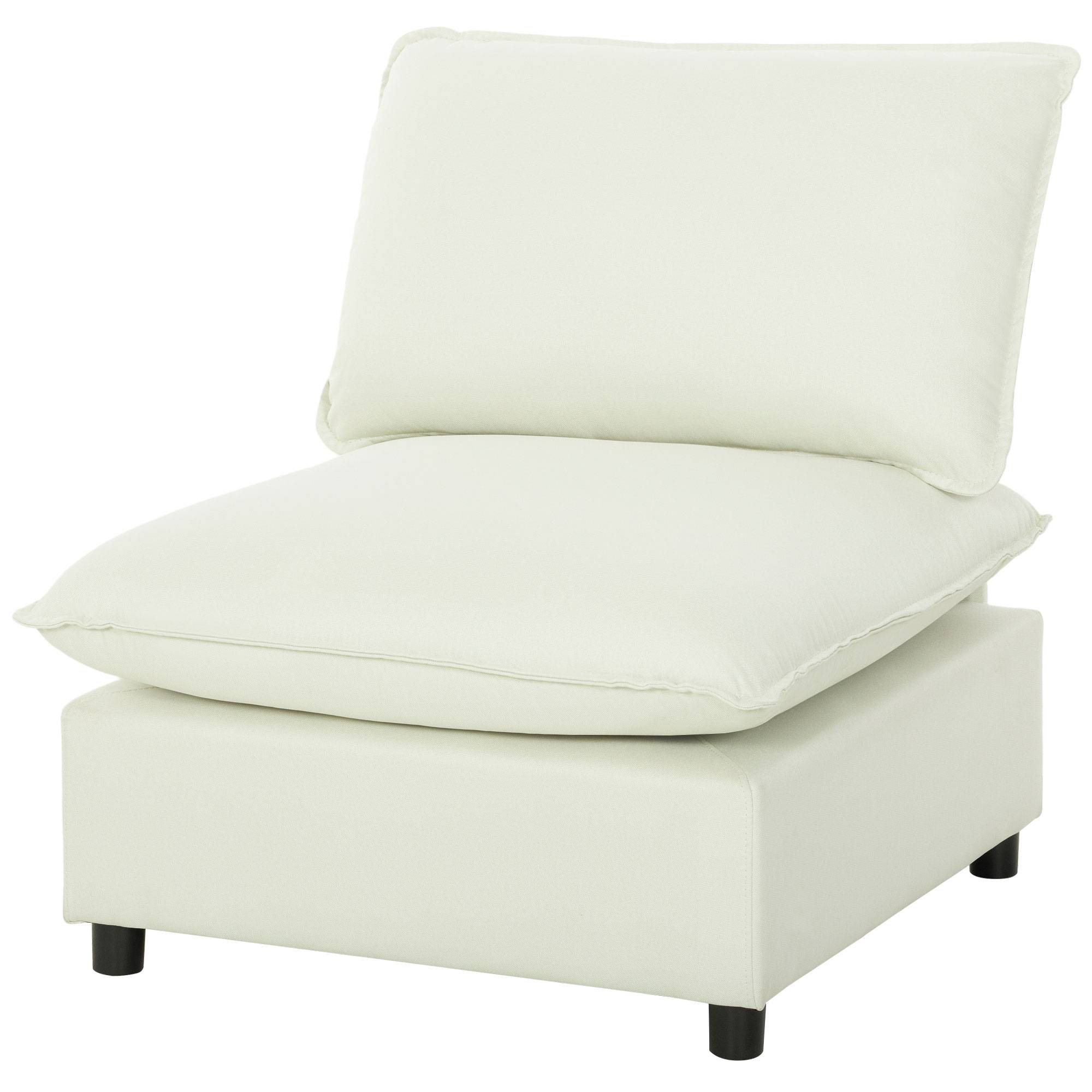 Fauteuil de salon, canapé 1 place moderne sans accoudoirs avec assise large, coussins épais, 146x85x78cm, crème - Image 2