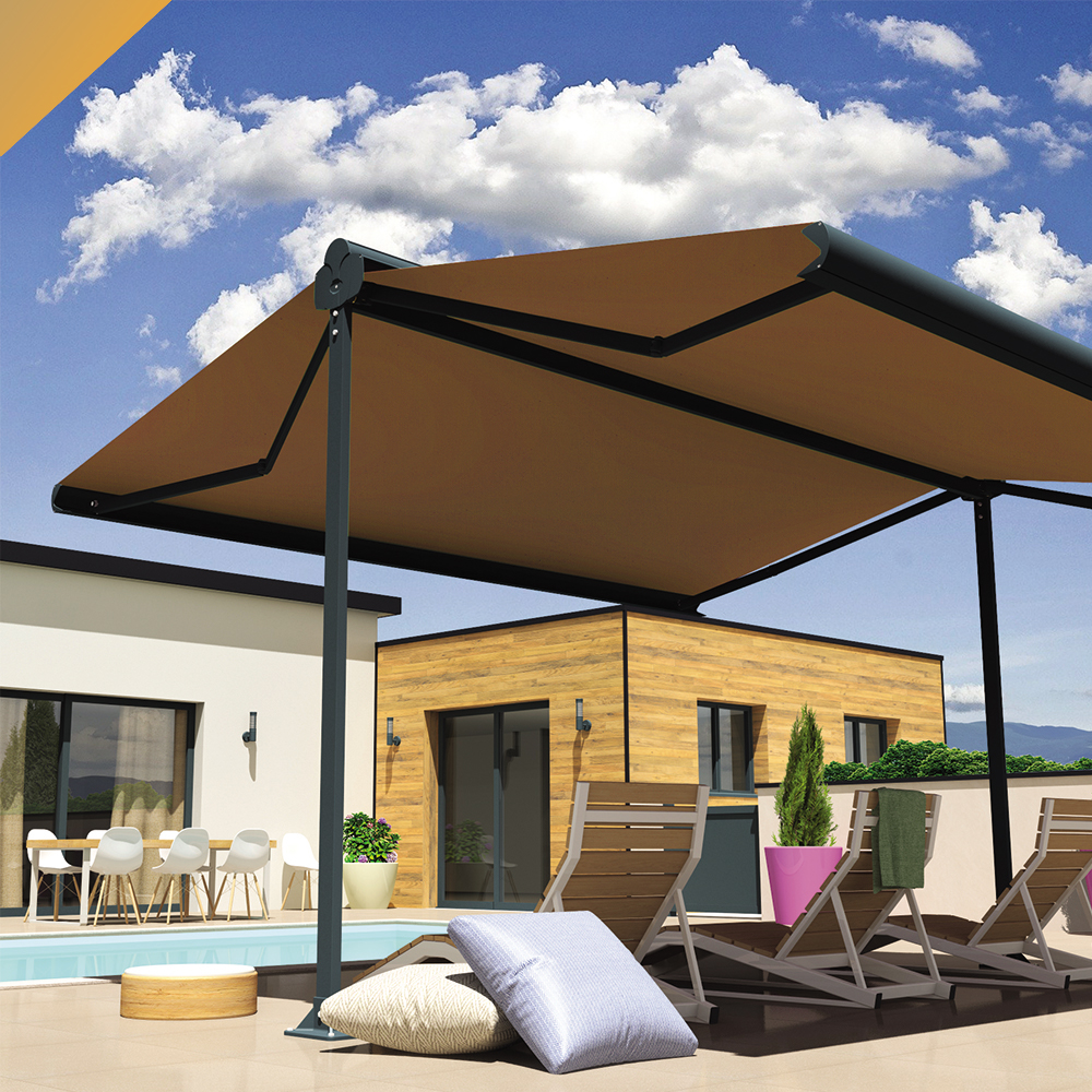 Intersun - Store banne double pente ENARGITE 6,00x2x3,00 M (Motorisé à Télécommande - Gris Anthracite - Taupe) - INTERSUN - Image 5