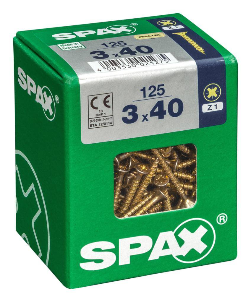 Spax - Lot de 125 vis acier tête fraisée pozidriv SPAX, Diam.3 mm x L.40 mm - Image 1