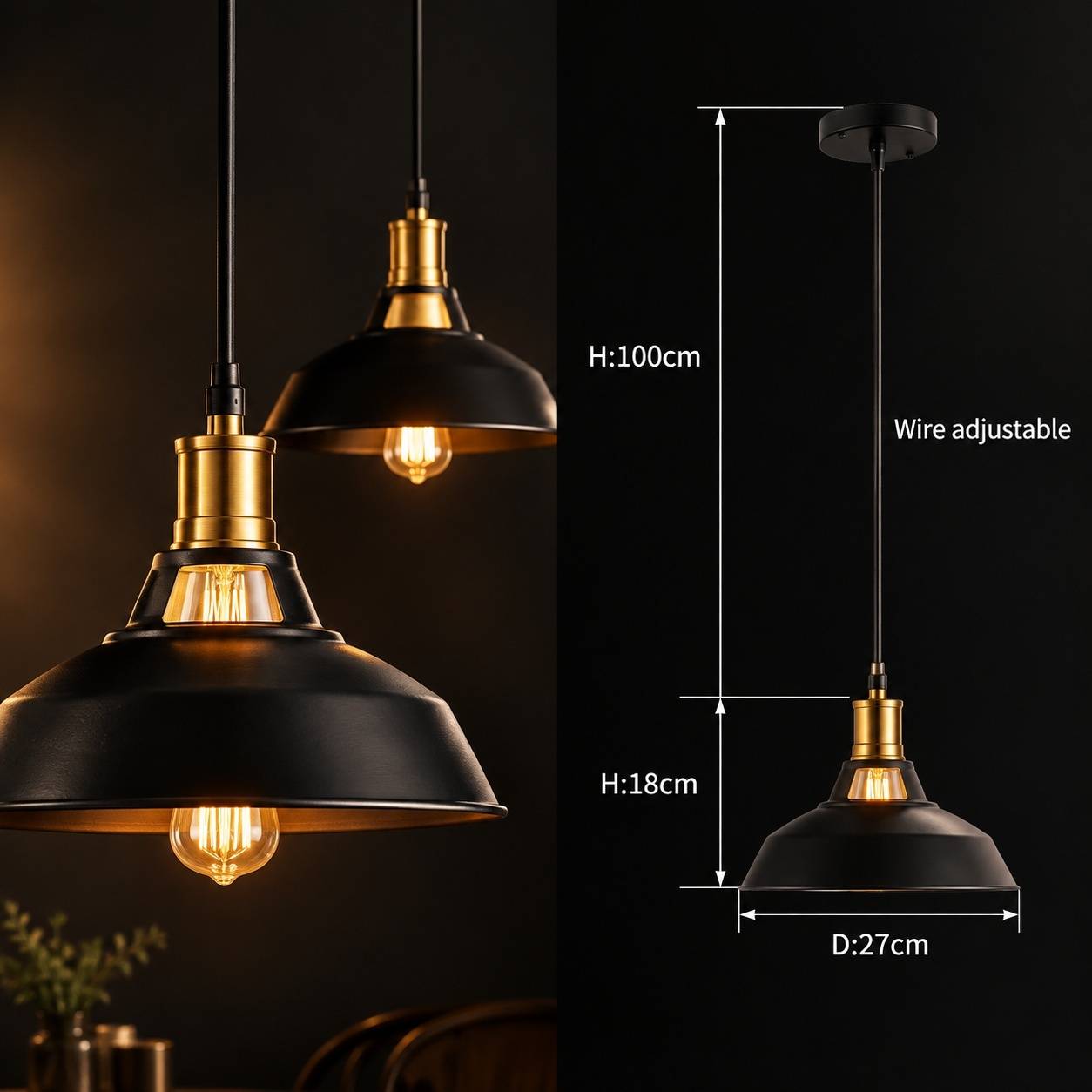 Suspension Industrielle Vintage Métal Lot de 2 Abat Jour Doré Style Nordique - Image 2