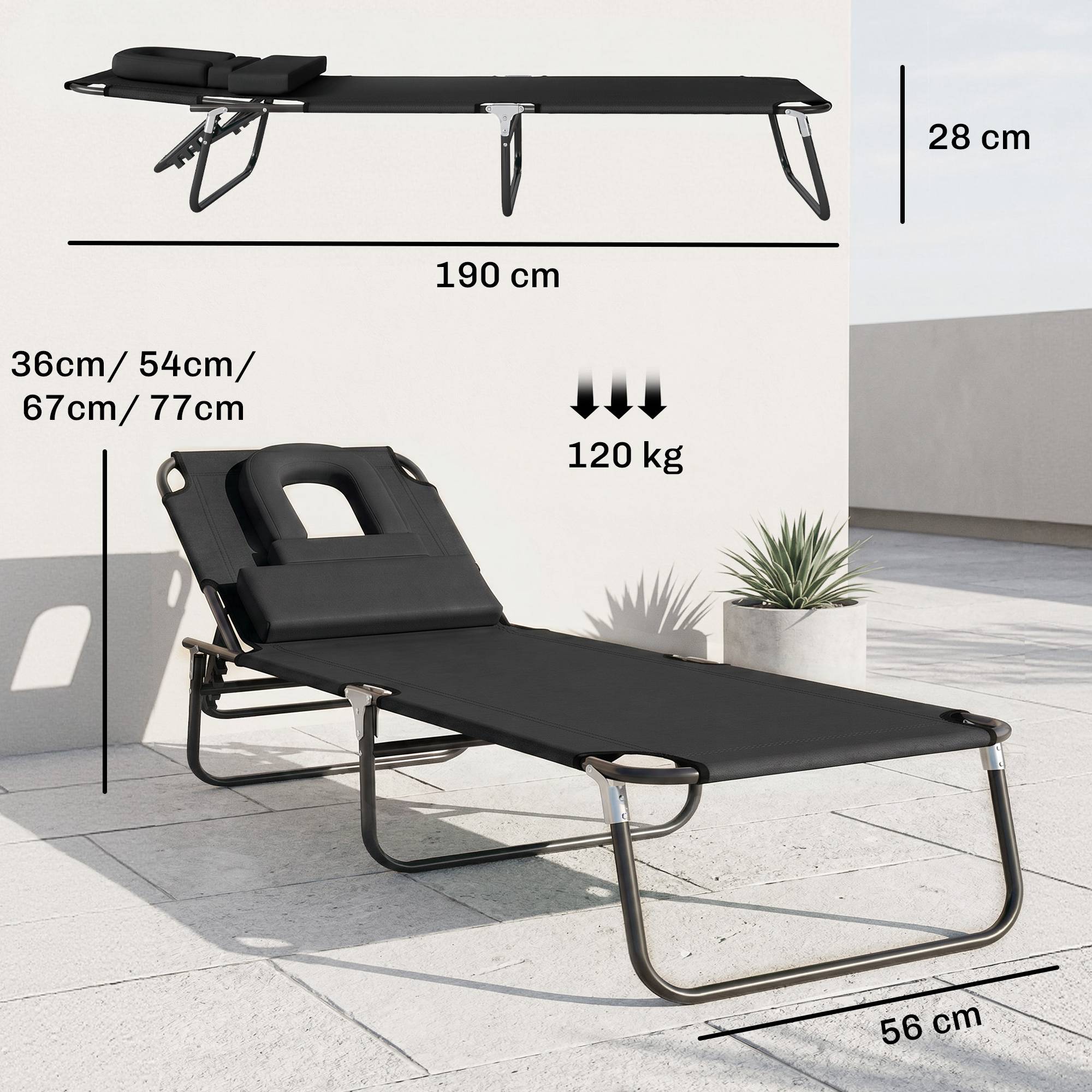Transat de Jardin Chaise Longue Pliante Bain de Soleil pour Lecture Noir - Image 5